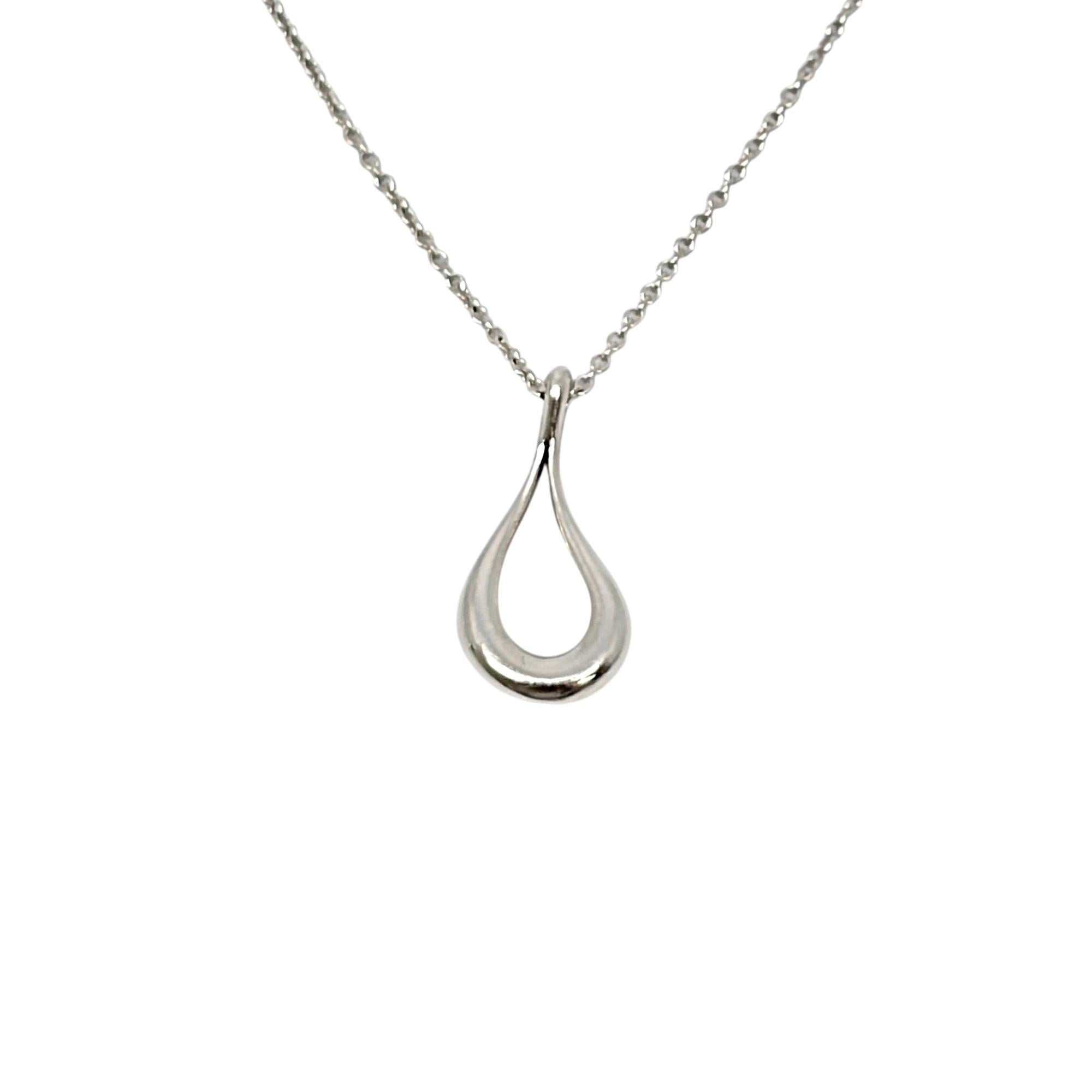 Tiffany & Co Elsa Peretti Sterling Silver Open Teardrop Pendant Necklace #20142 In Good Condition In Washington Depot, CT