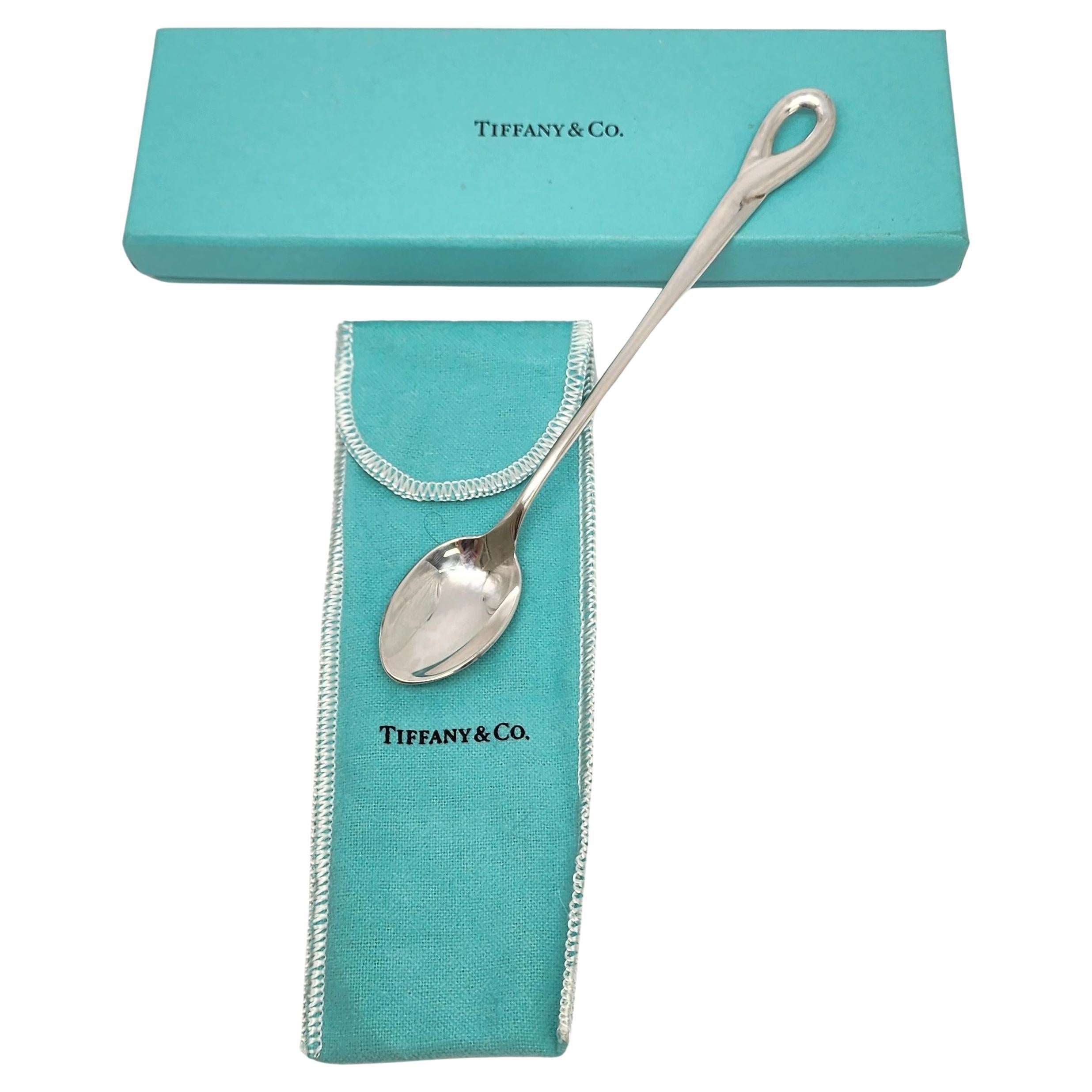 Tiffany & Co Elsa Peretti Sterling Silver Padova Baby Spoon Box and Pouch #17259 For Sale