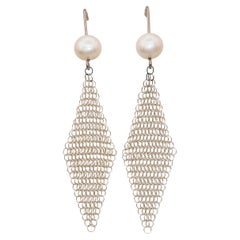 Tiffany & Co. Orecchini a rete con perle in argento sterling di Elsa Peretti