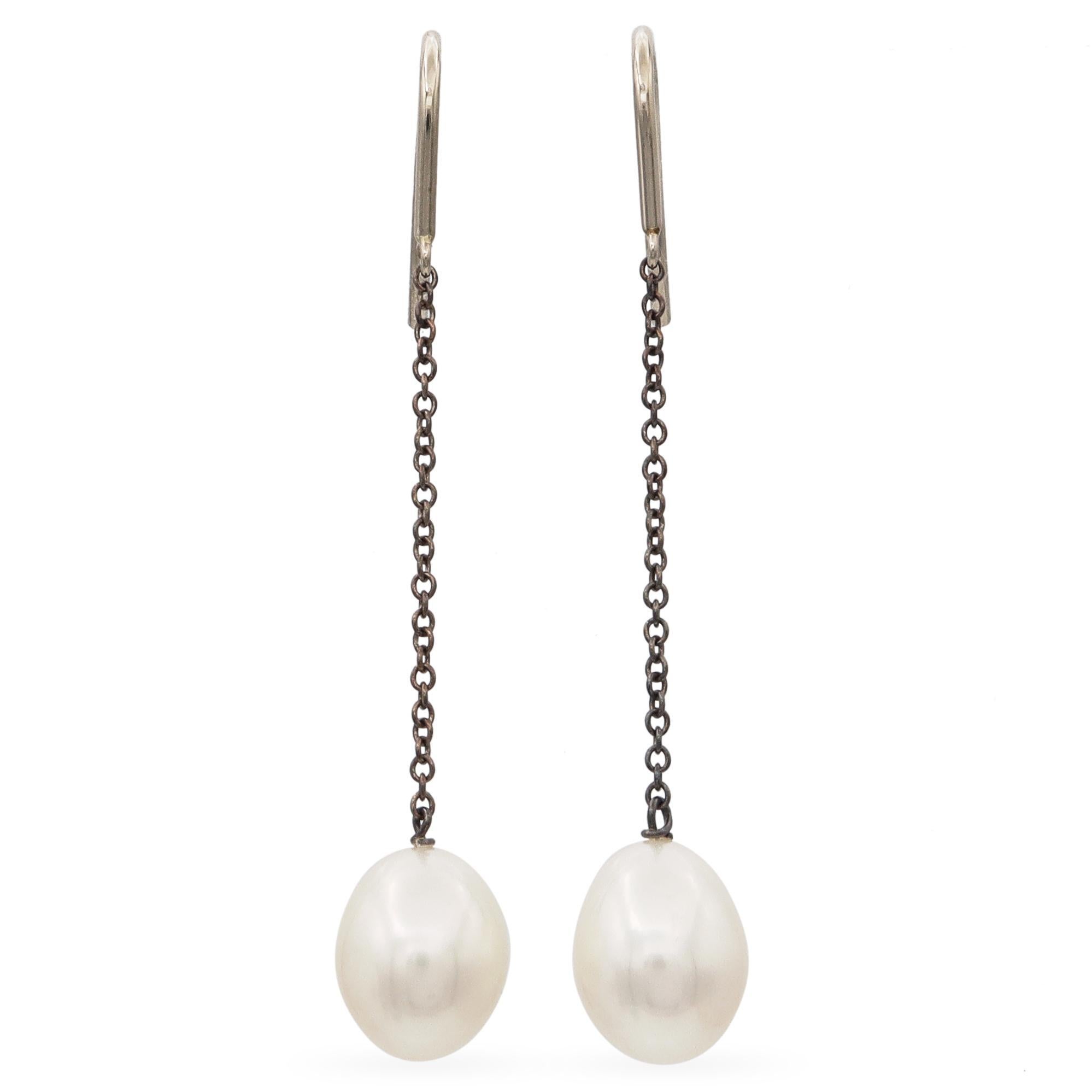 Uncut Tiffany & Co. Elsa Peretti Sterling Silver Pearls by the Yard Chain Earrings For Sale