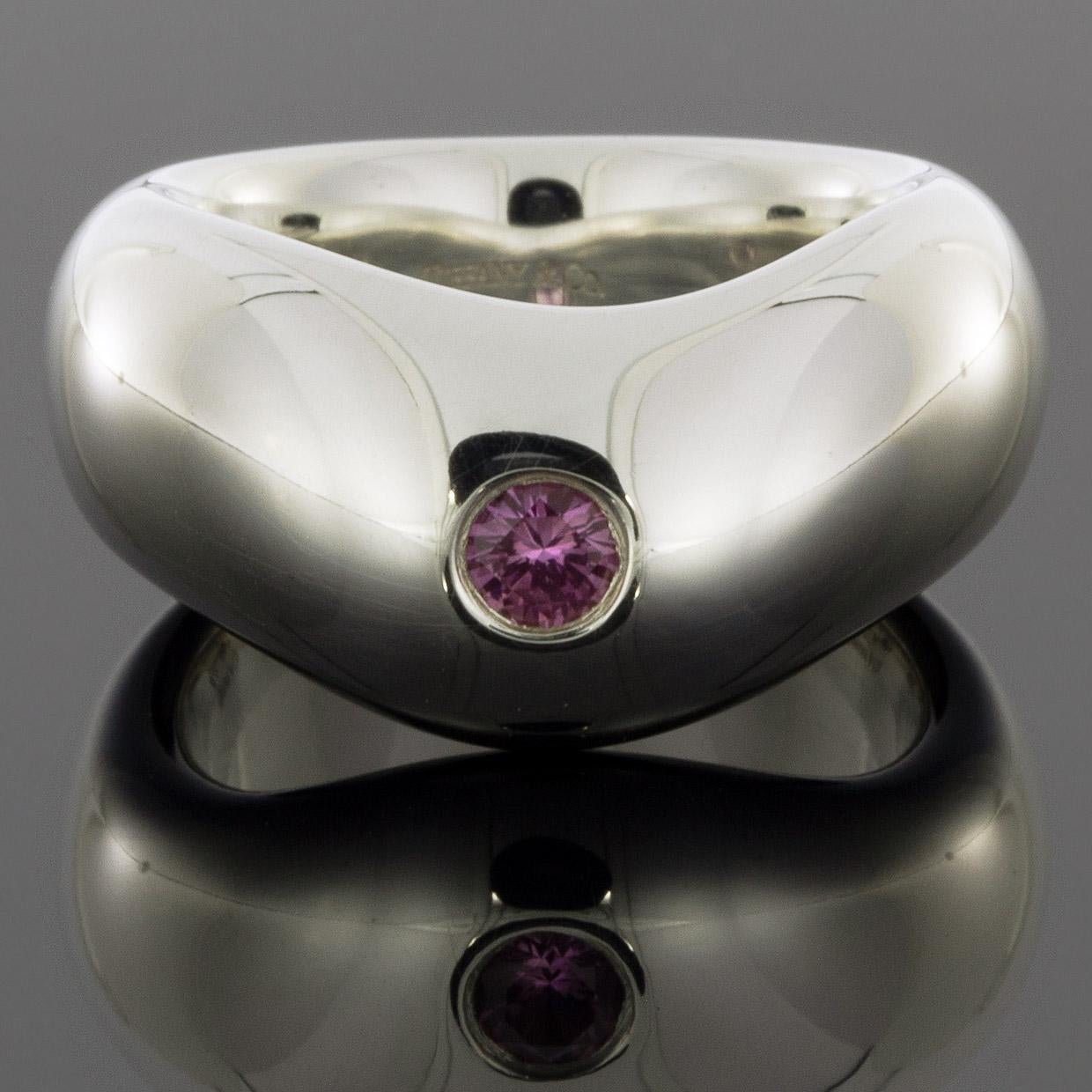 Tiffany & Co Elsa Peretti Sterling Silver Round Cut Sapphire Unique Ring In Excellent Condition In Columbia, MO
