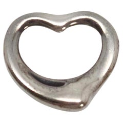 Tiffany & Co Elsa Peretti Sterling Silver Small 16mm Open Heart Pendant #14407