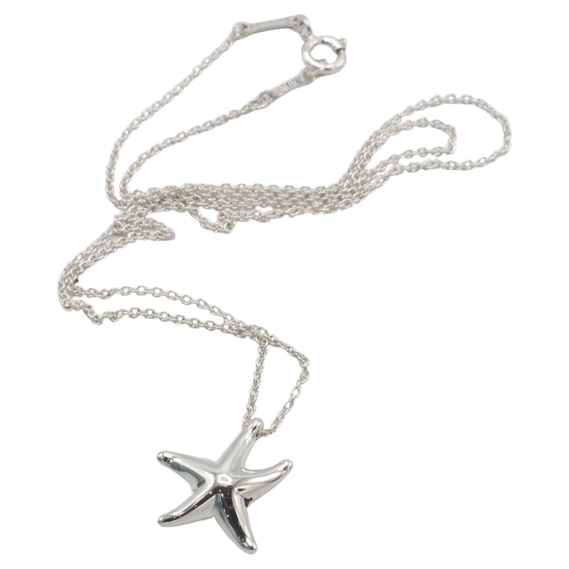 Moderne Tiffany & Co. Elsa Peretti Sterling Silver Starfish Star Pendant Drop Necklace en vente