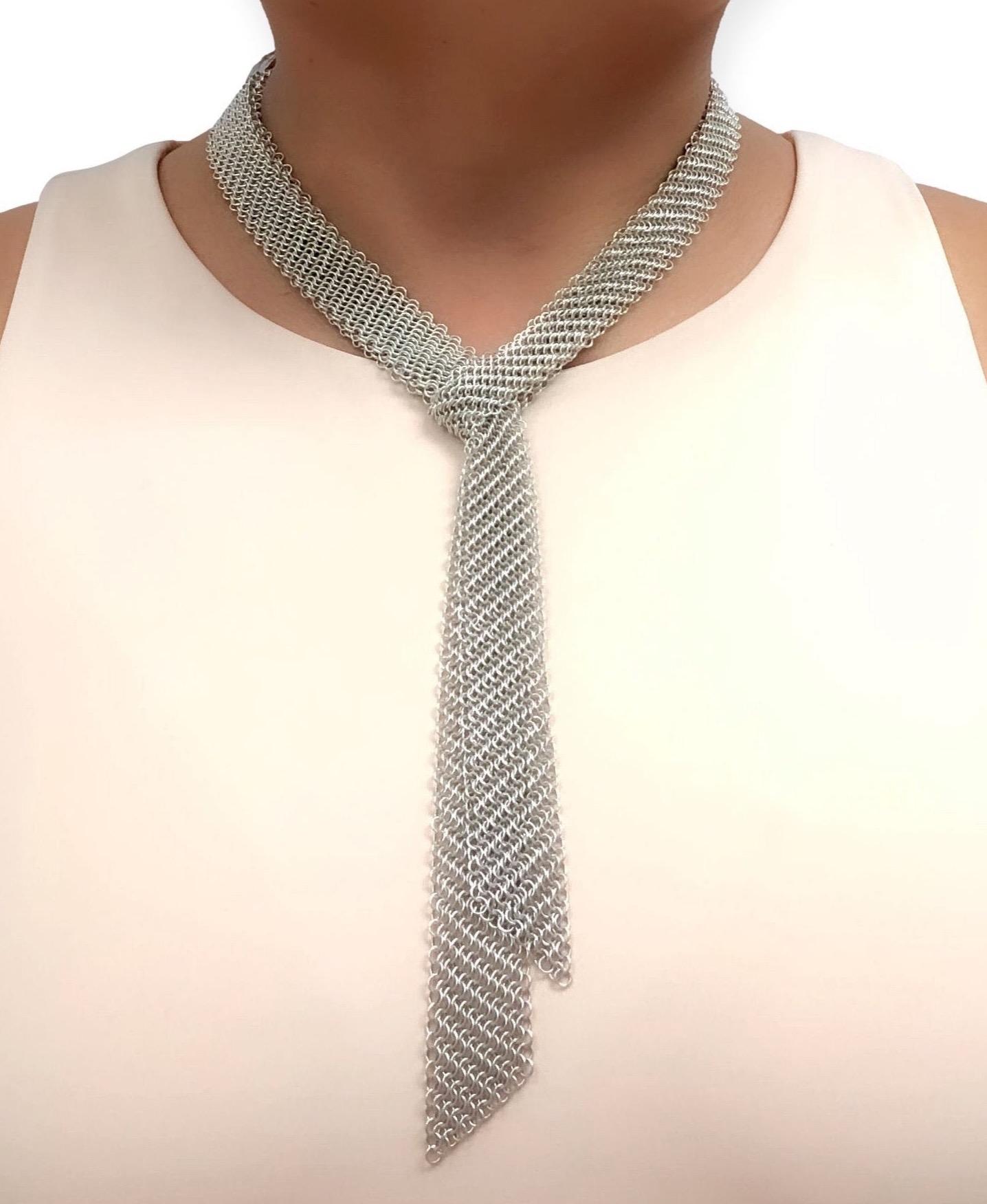 Tiffany & Co Elsa Peretti for Tiffany & Co Sterling Silver Tie Mesh Scarf Bon état - En vente à New York, NY