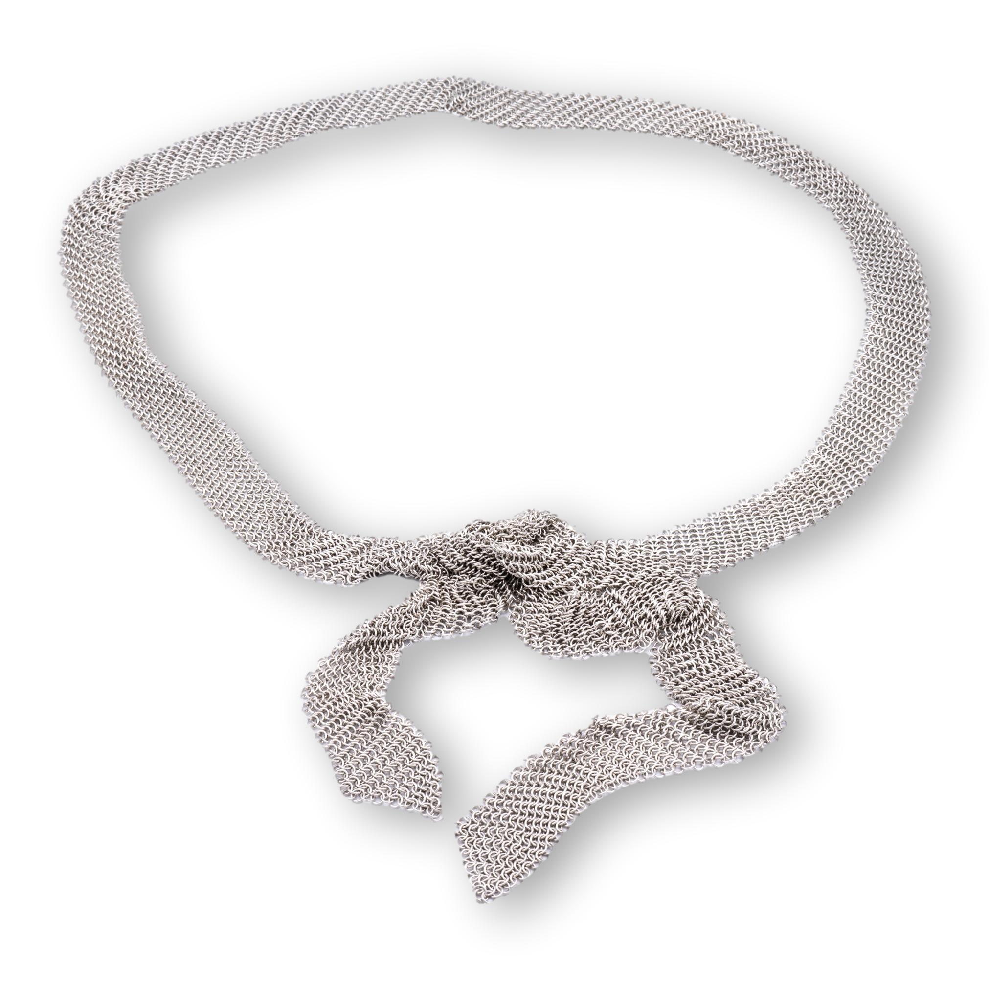 Contemporary Tiffany & Co Elsa Peretti Sterling Silver Tie Mesh Scarf For Sale