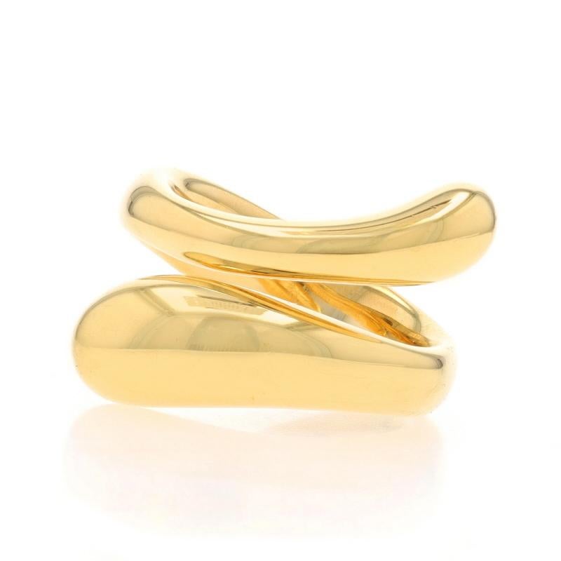 Size: 5

Brand: Tiffany & Co.
Designer: Elsa Peretti
Collection: Teardrop

Metal Content: 18k Yellow Gold

Style: Bypass Statement Band

Measurements
Face Height (north to south): 3/4