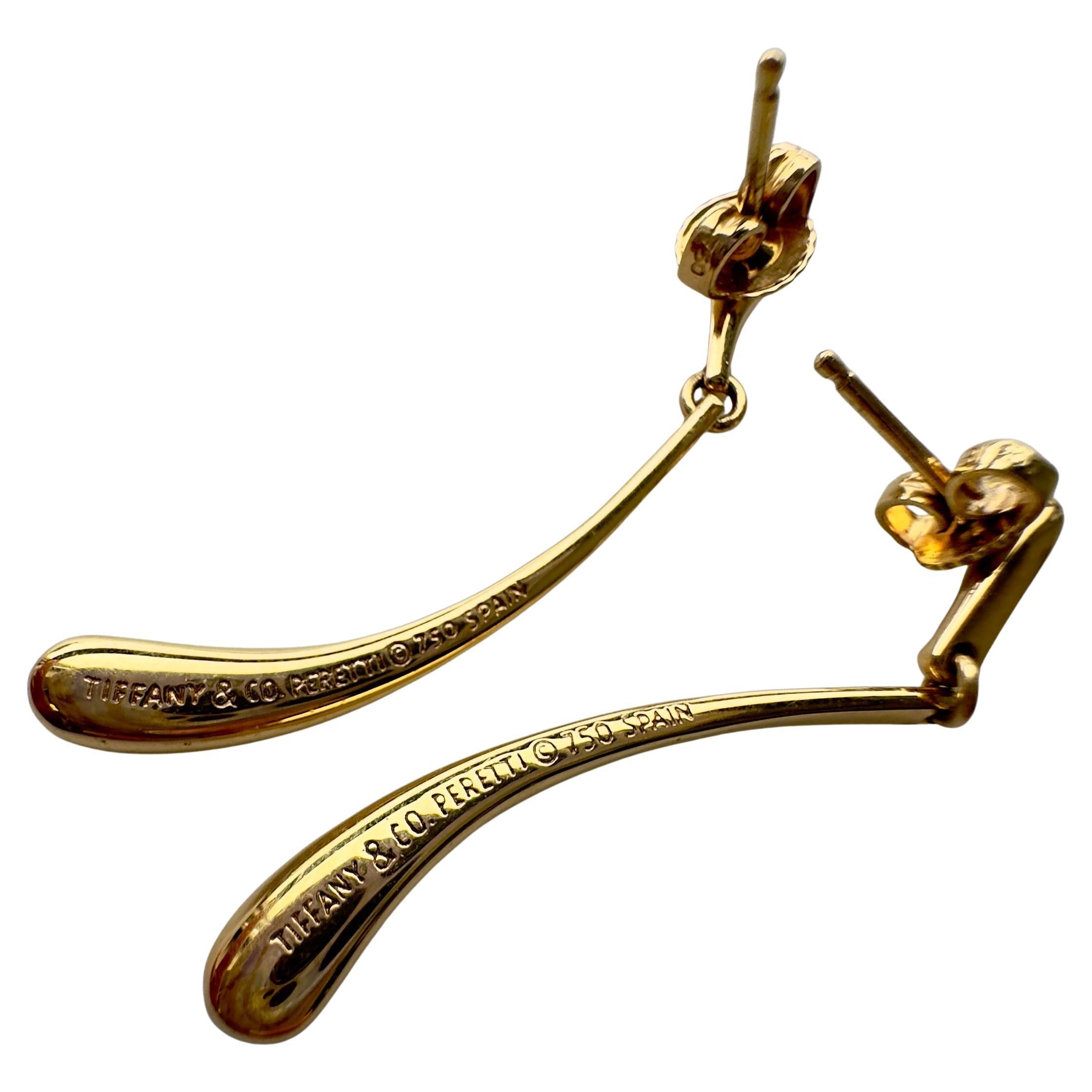 Women's Tiffany & Co. Elsa Peretti Teardrop Dangle Earrings in 18K Yellow Gold For Sale