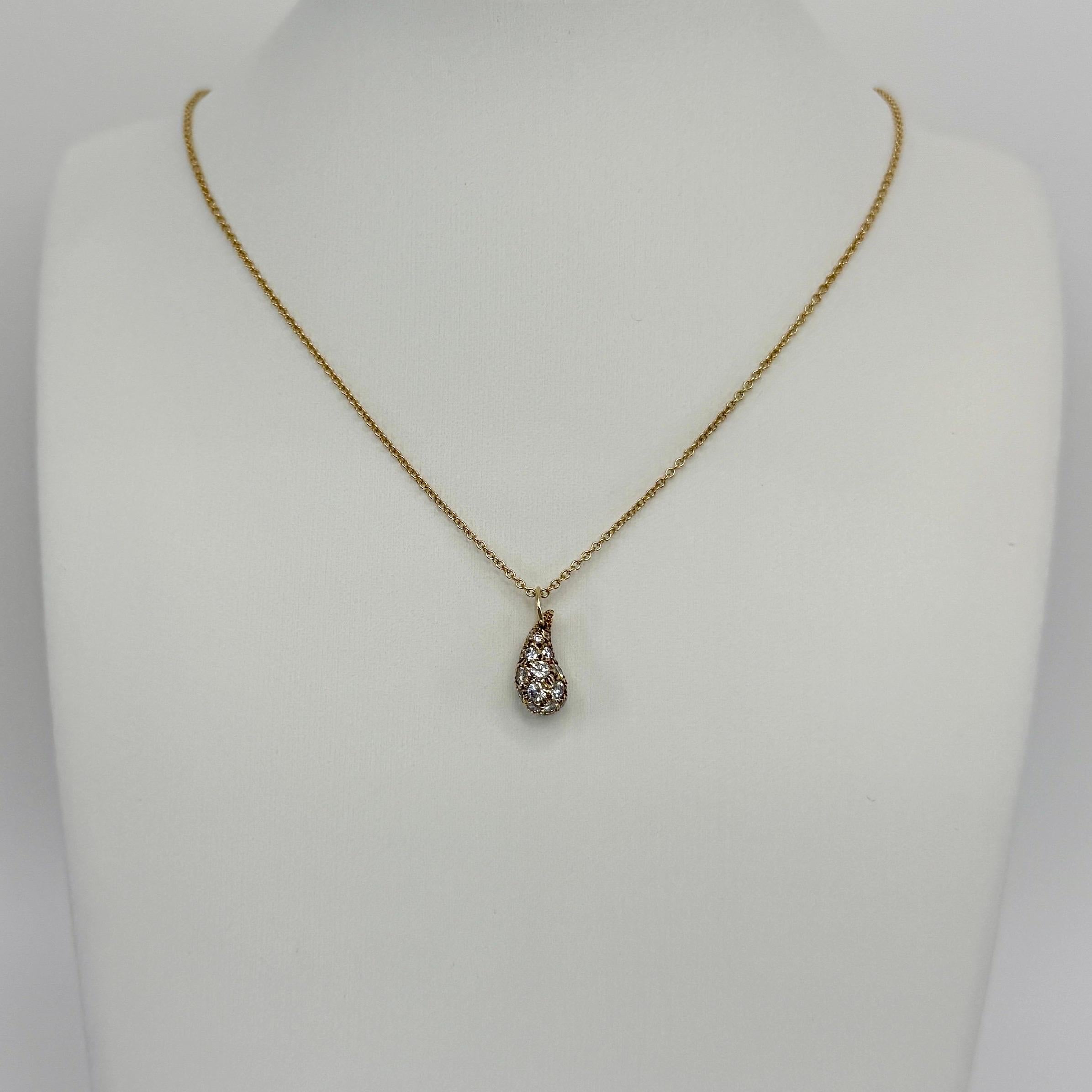 Tiffany & Co. Collana con ciondolo in oro giallo 18k con diamante a goccia di Elsa Peretti In condizioni ottime in vendita a Birmingham, GB