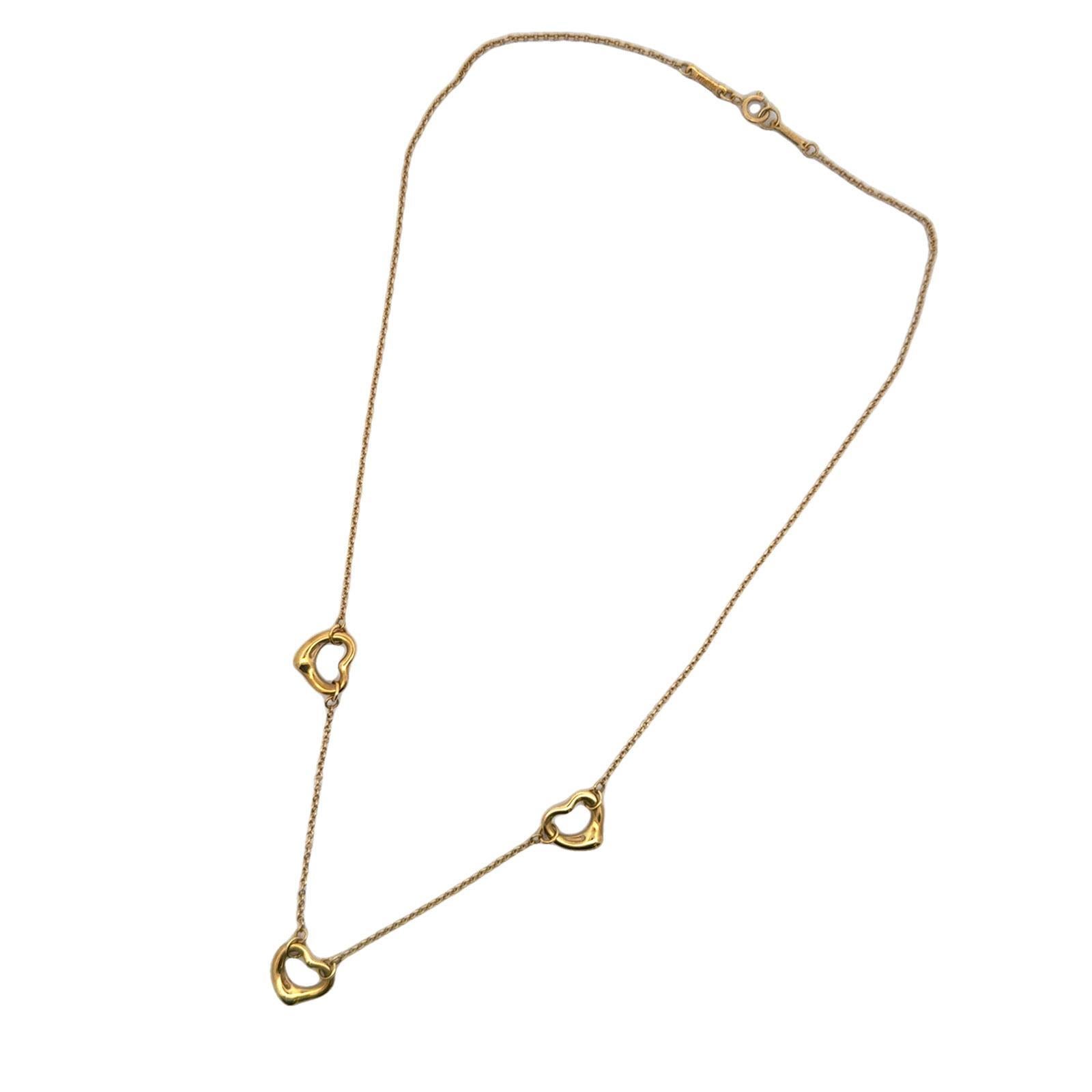Modern Tiffany & Co. Elsa Peretti Three Open Heart 18K Yellow Gold Pendant Necklace