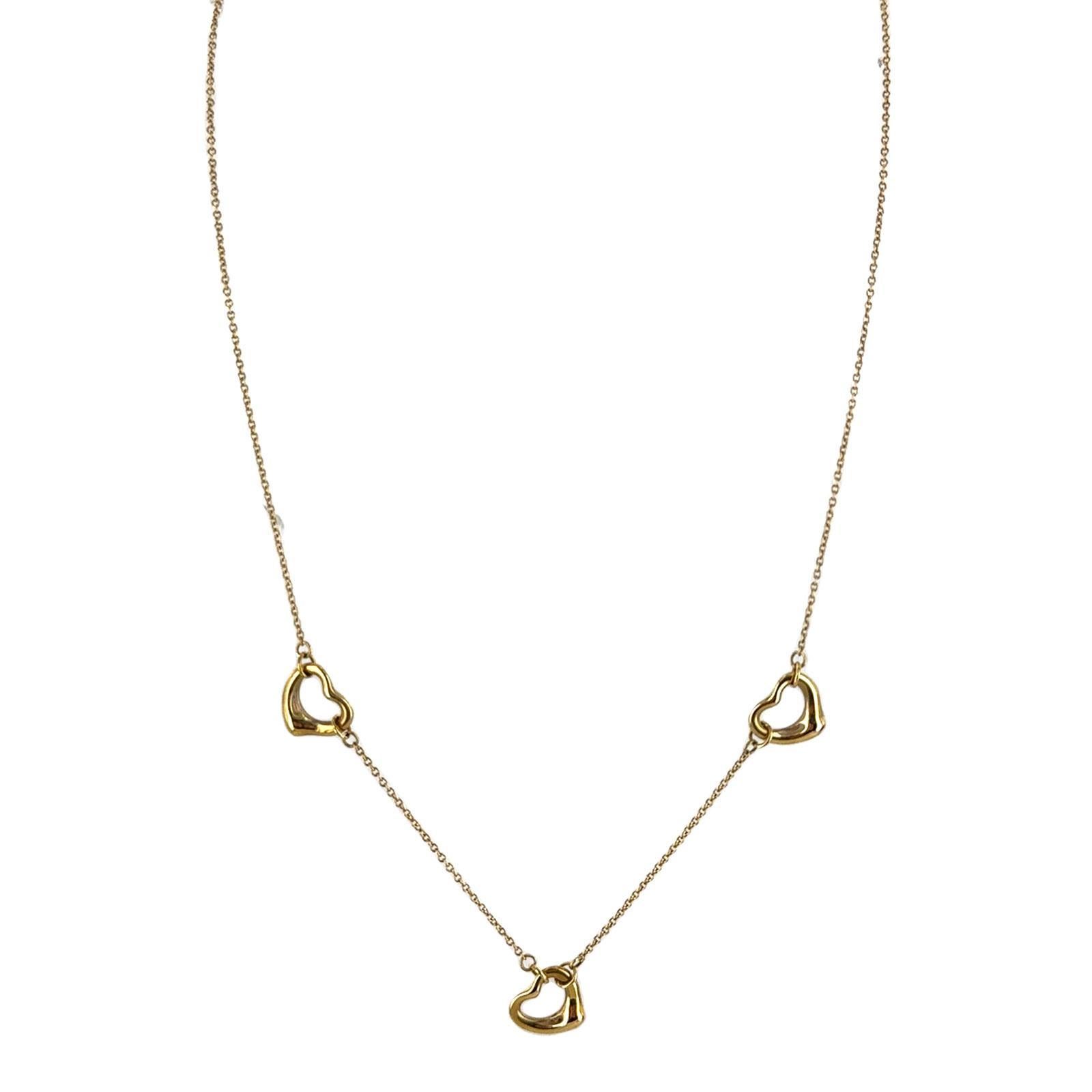 Tiffany & Co. Elsa Peretti Three Open Heart 18K Yellow Gold Pendant Necklace 1