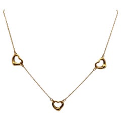 Tiffany & Co. Elsa Peretti Three Open Heart 18K Yellow Gold Pendant Necklace
