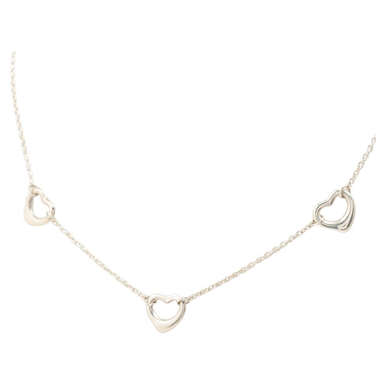 Tiffany & Co. Elsa Peretti Triple Heart Station Necklace Silver For Sale