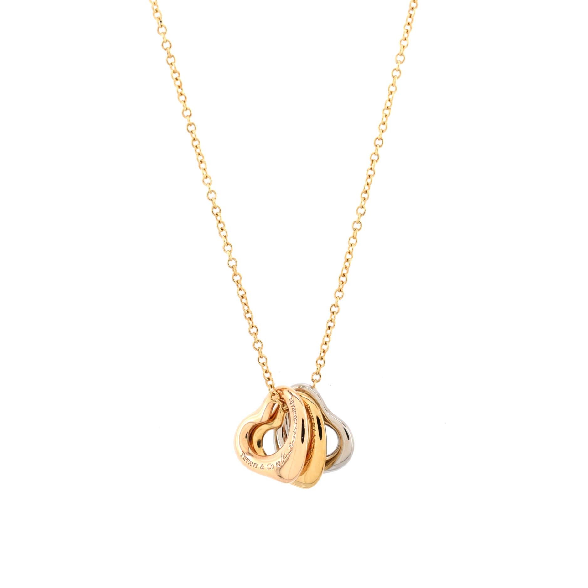 Tiffany & Co. Elsa Peretti Dreifach-Halskette mit offenem Herz-Anhänger aus 18 Karat dreifarbigem Gold Damen