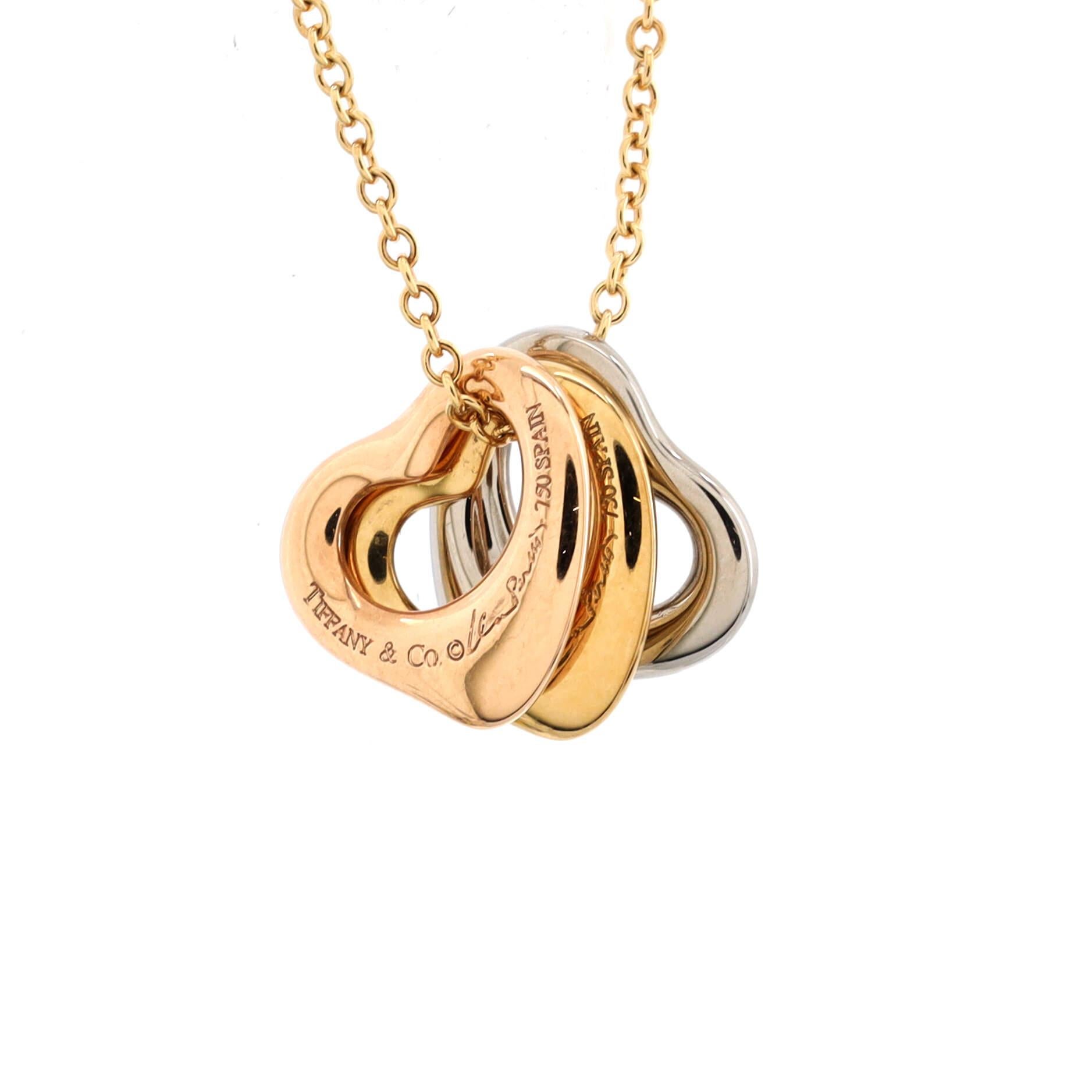 Tiffany & Co. Elsa Peretti Dreifach-Halskette mit offenem Herz-Anhänger aus 18 Karat dreifarbigem Gold 1