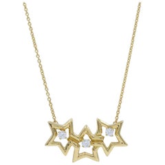 Tiffany & Co. Elsa Peretti Triple Star Diamond Necklace in Yellow Gold