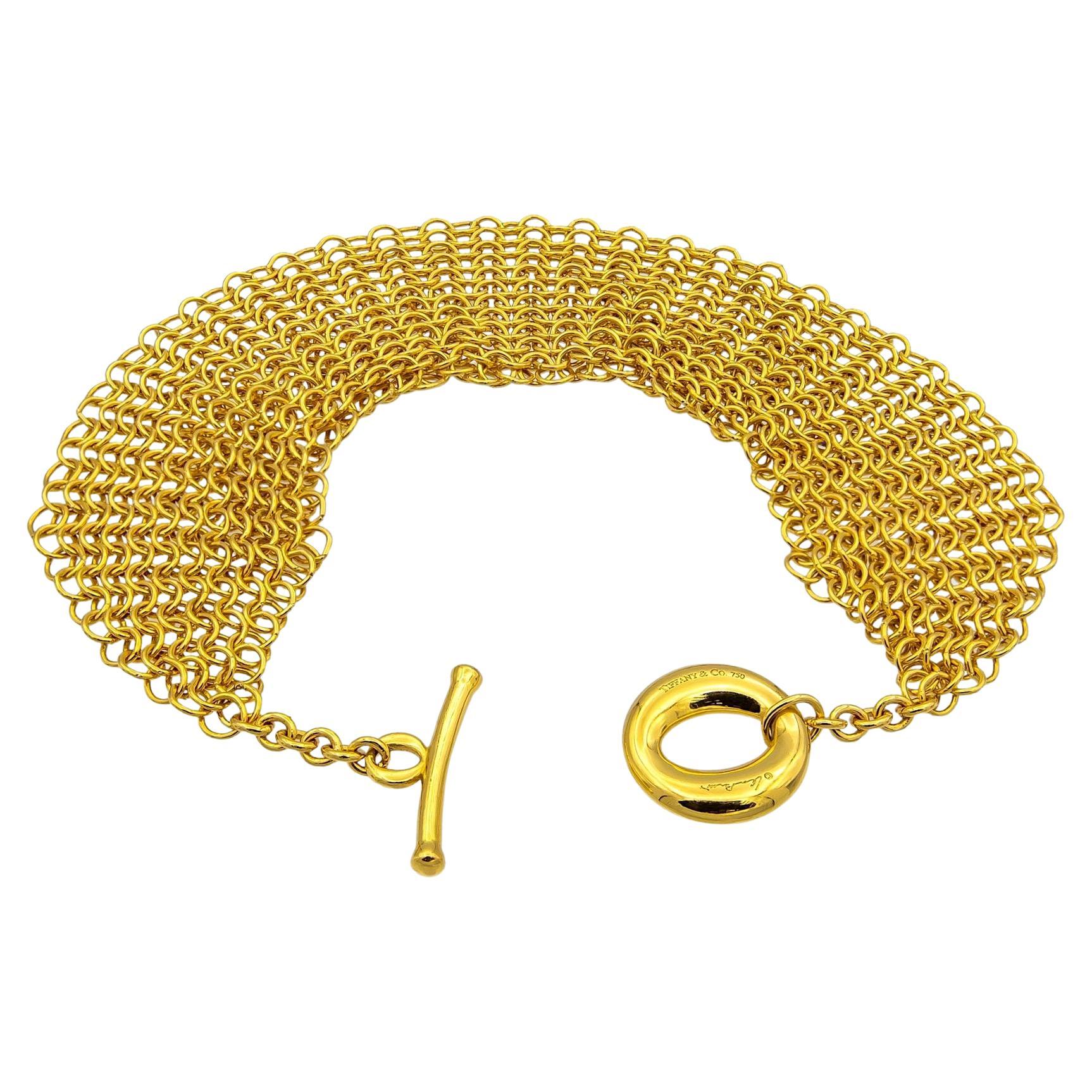 Tiffany 
Co. Elsa Peretti Vintage 18K Yellow Gold Mesh Toggle Bracelet 8.5" For Sale