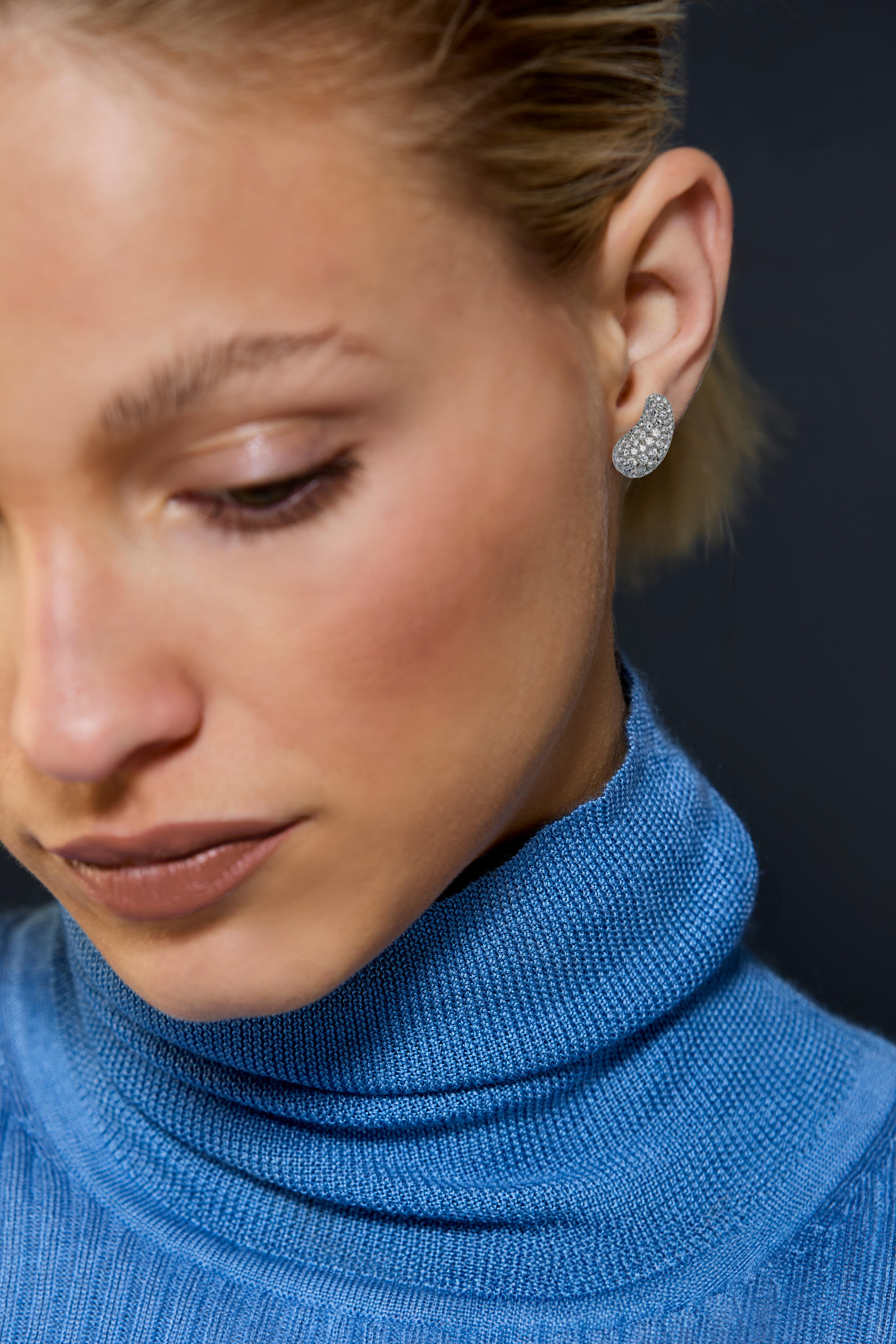 Retro Tiffany & Co. Elsa Peretti Vintage Diamond and Platinum “Bean” Ear Clips For Sale