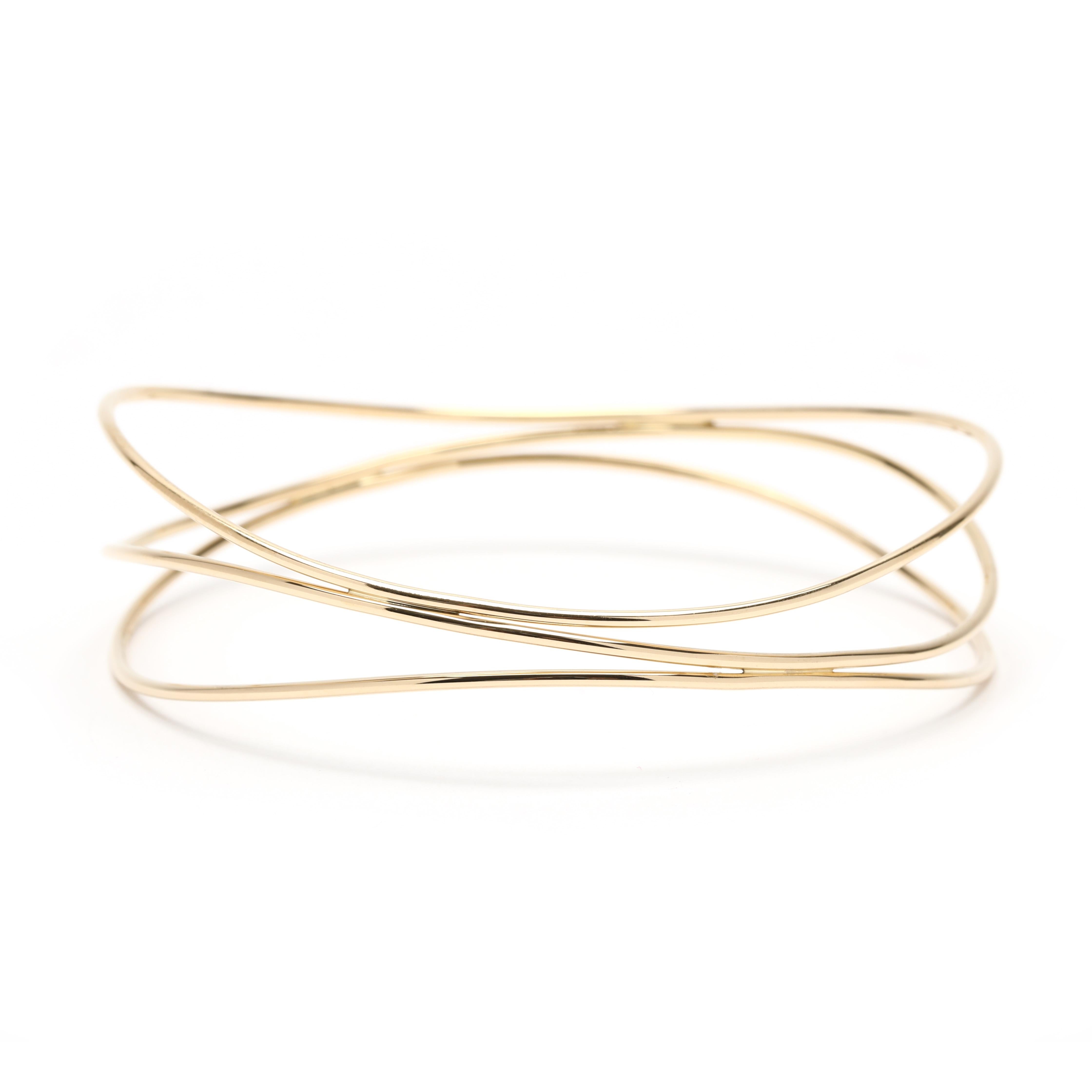 Tiffany and Co Elsa Peretti Wave 3 Row Bangle Bracelet, 18k Yellow Gold ...