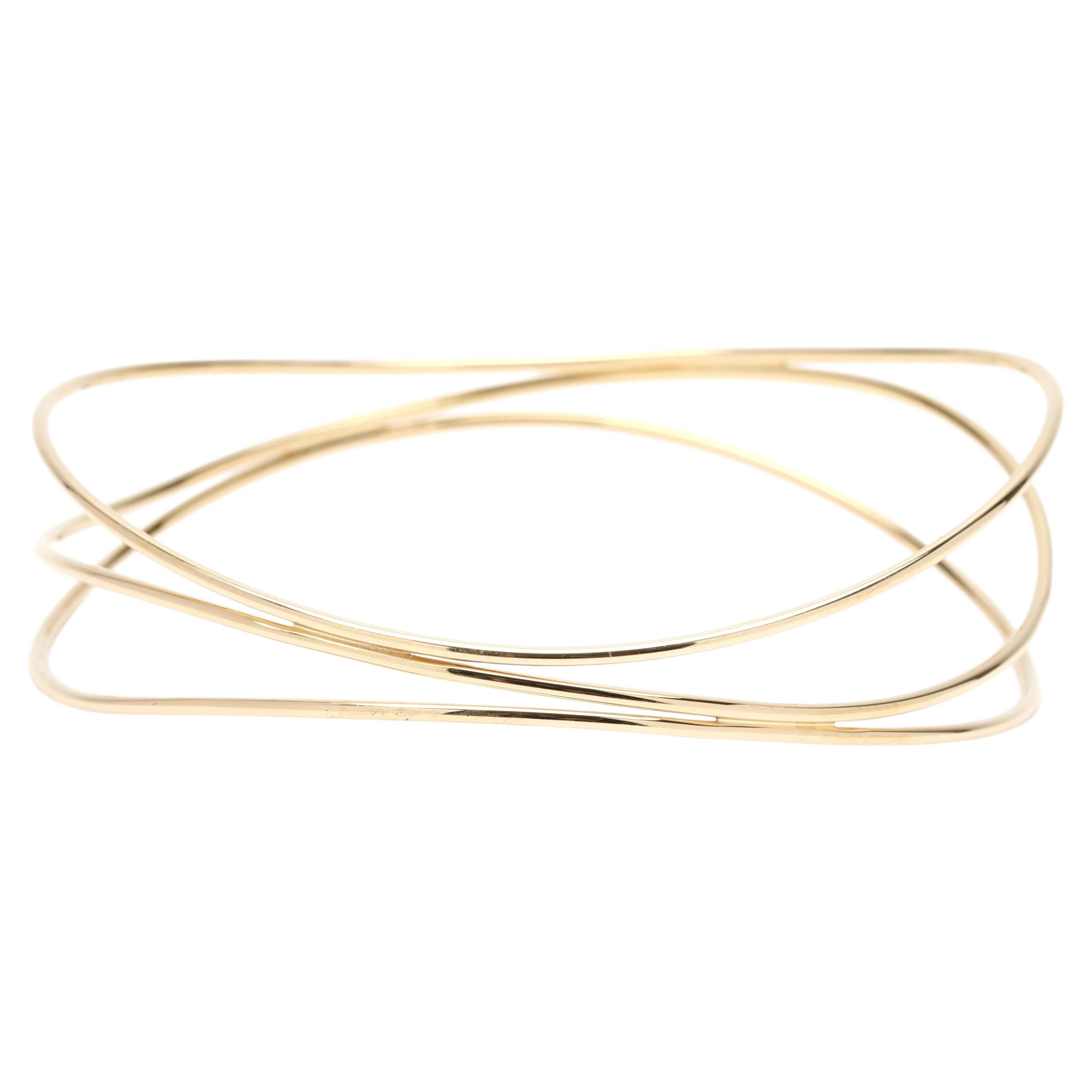 Tiffany & Co Elsa Peretti Wave 3 Row Bangle Bracelet, 18k Yellow Gold, 7.5 Inch For Sale