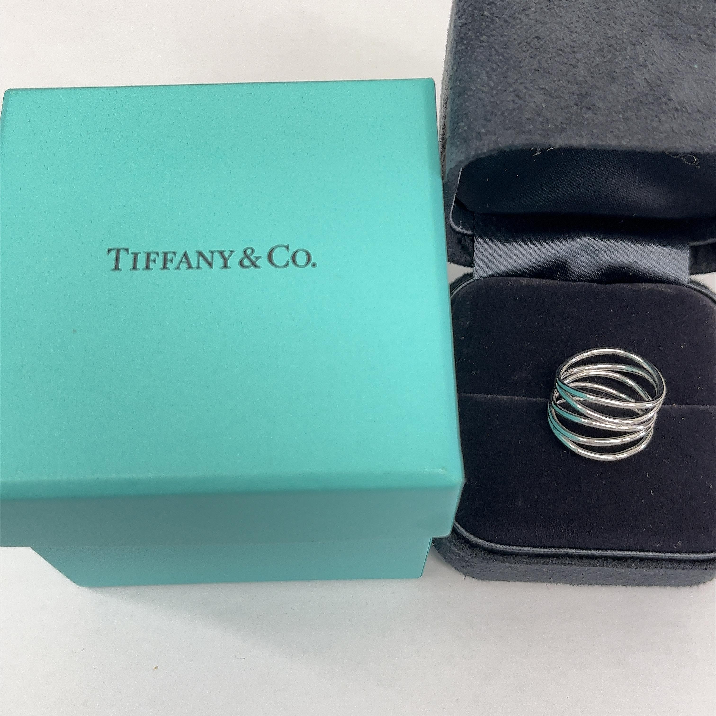 Tiffany & Co, Elsa Peretti Wave 5 Row Ring in 18ct White Gold with Original Box  For Sale 1