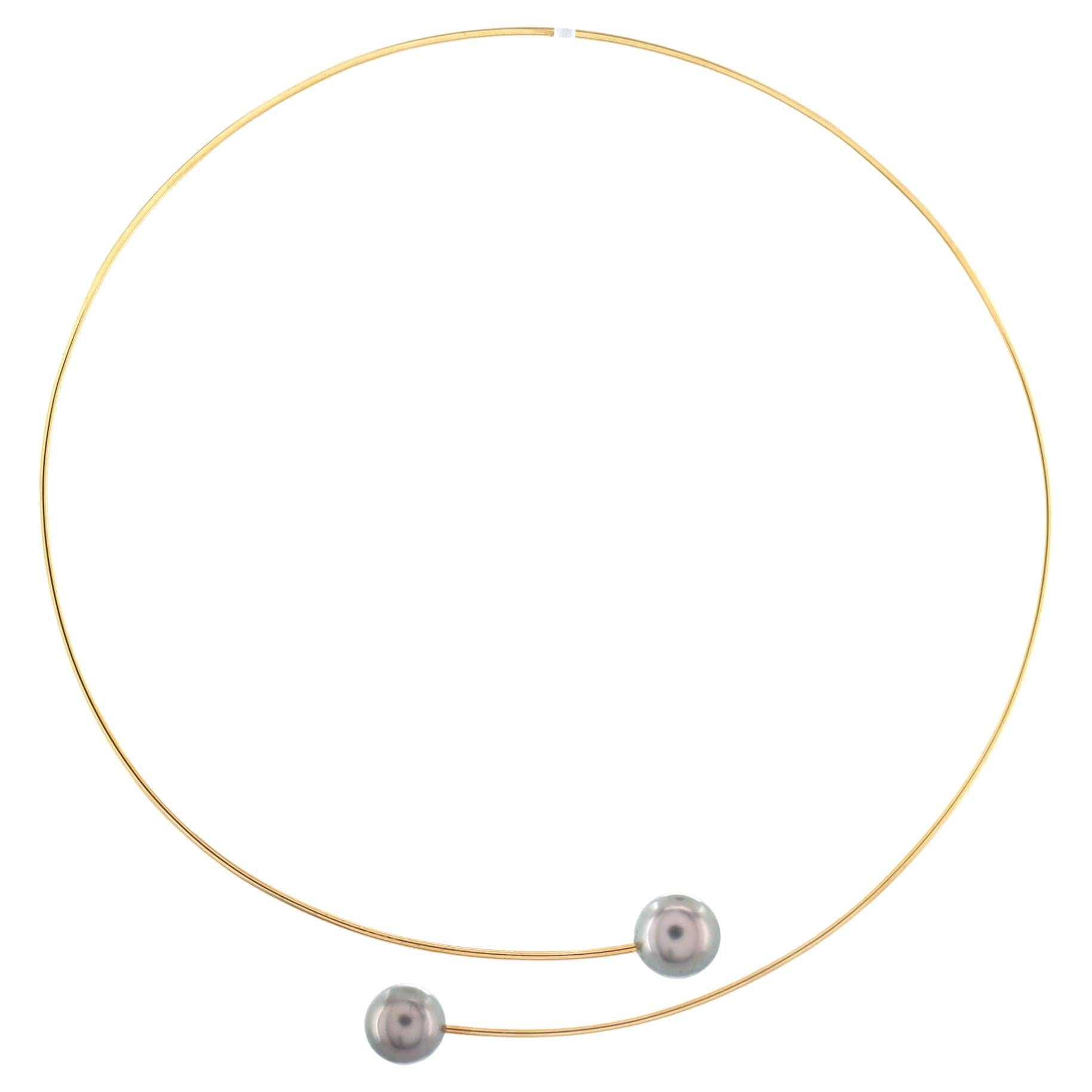 Tiffany 
Co. Elsa Peretti Wire Choker Necklace 18k Yellow Gold with Pearls