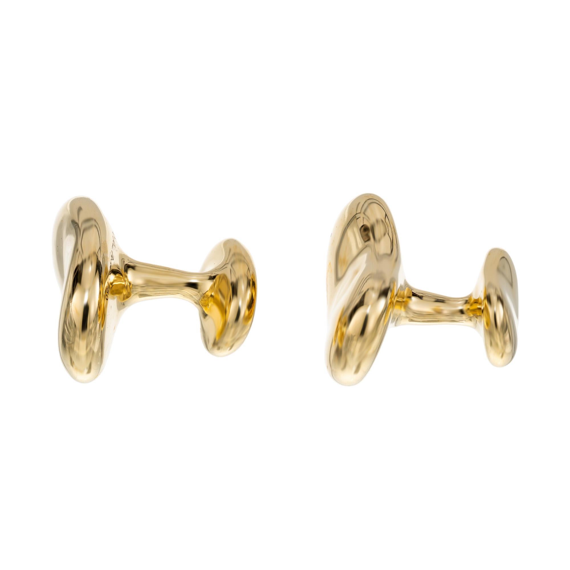 Men's Tiffany & Co Elsa Peretti Yellow Gold Bean Cufflinks  For Sale