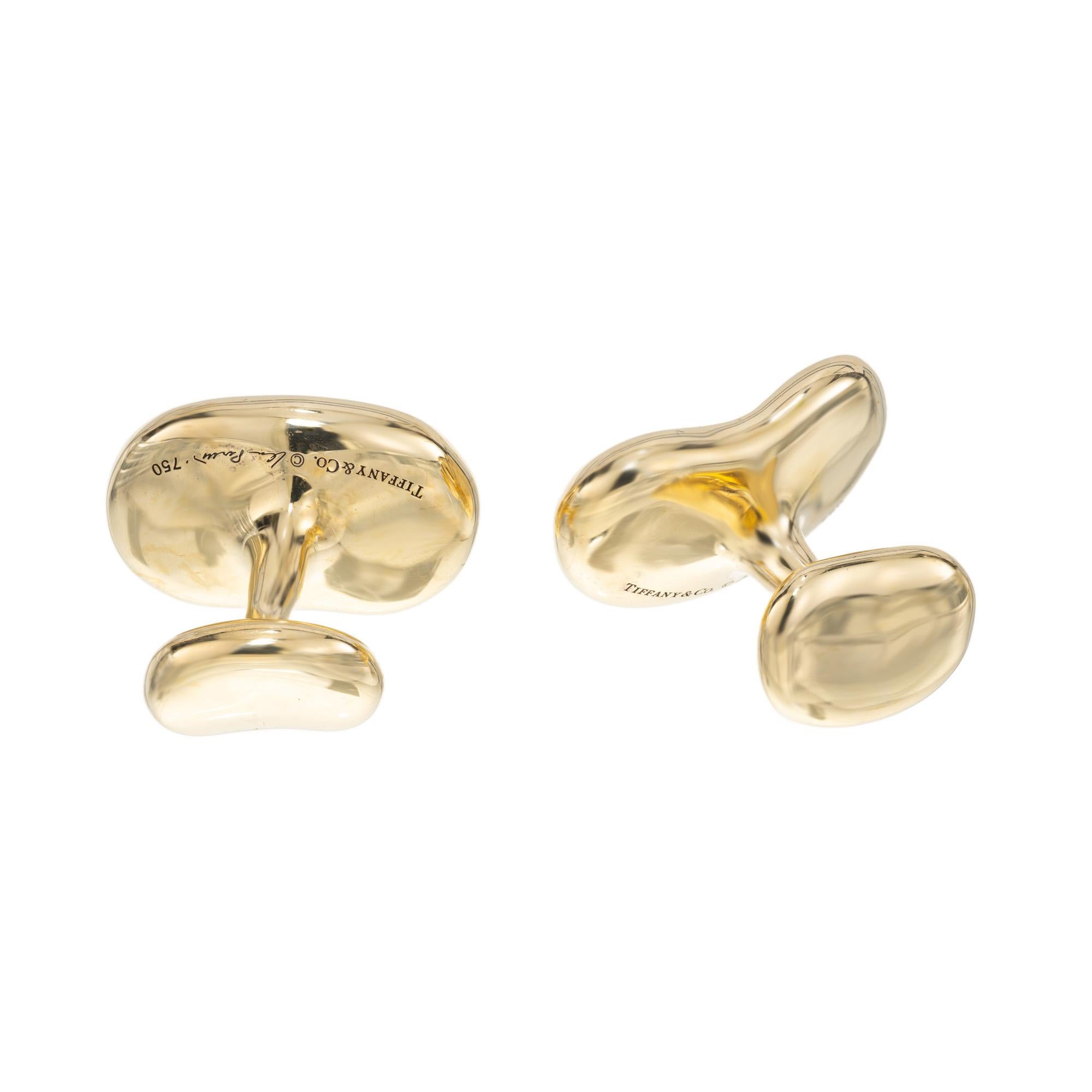 Tiffany & Co Elsa Peretti Yellow Gold Bean Cufflinks  For Sale 1