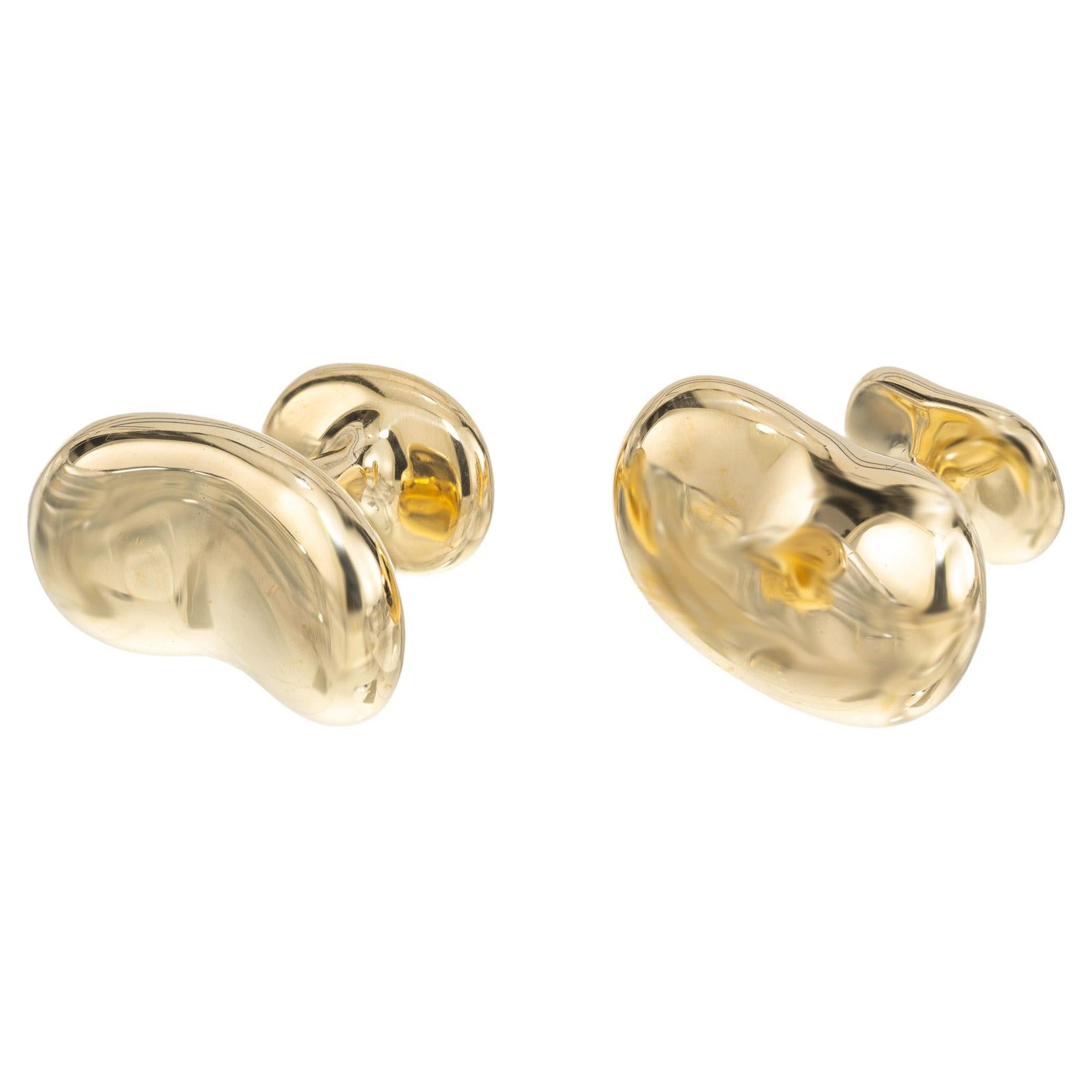 Tiffany & Co Elsa Peretti Yellow Gold Bean Cufflinks  For Sale