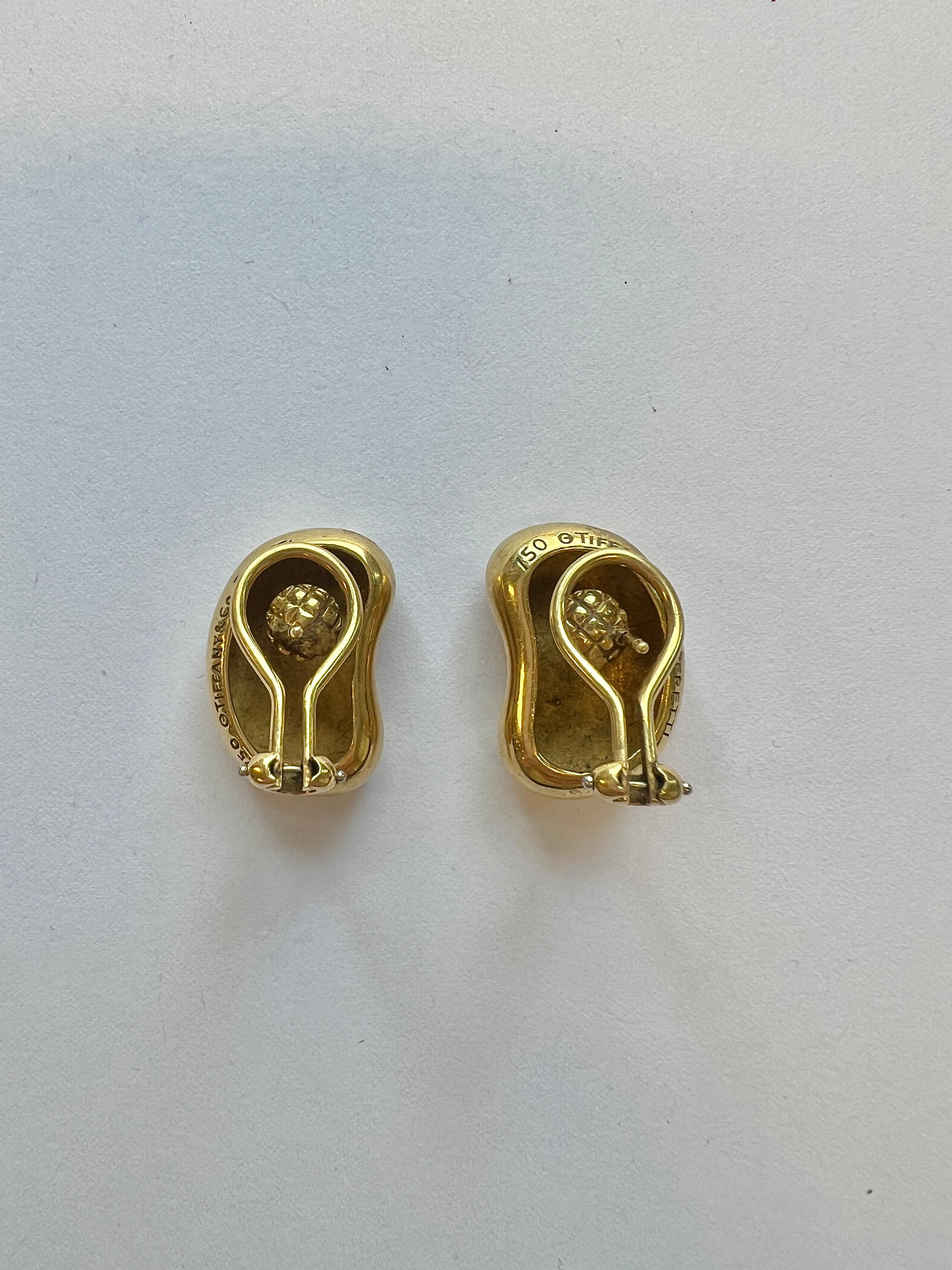 Tiffany & Co Elsa Peretti Yellow Gold Bean Earrings For Sale 3