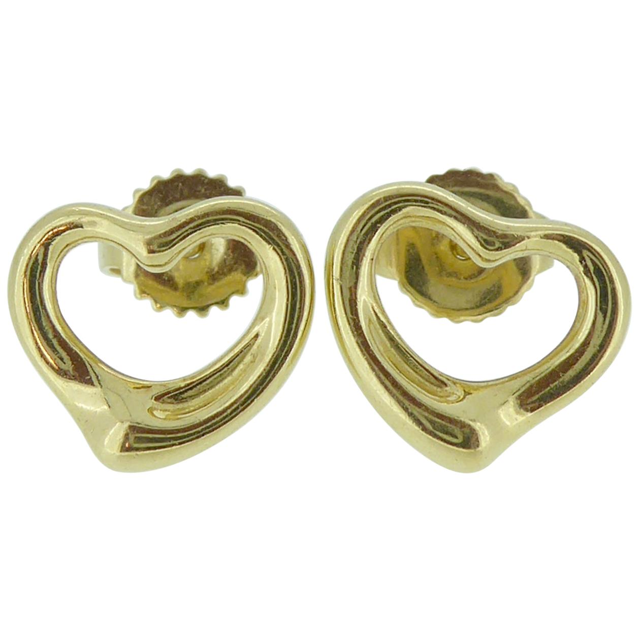 Tiffany and Co. Elsa Peretti Yellow Gold Heart Stud Earrings at 1stDibs