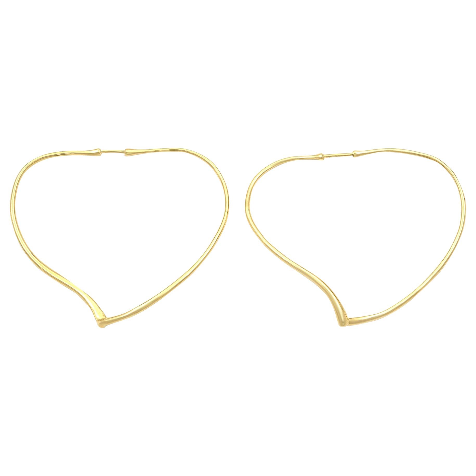 Tiffany & Co. Elsa Peretti Yellow Gold Open Heart Large Hoop Earrings