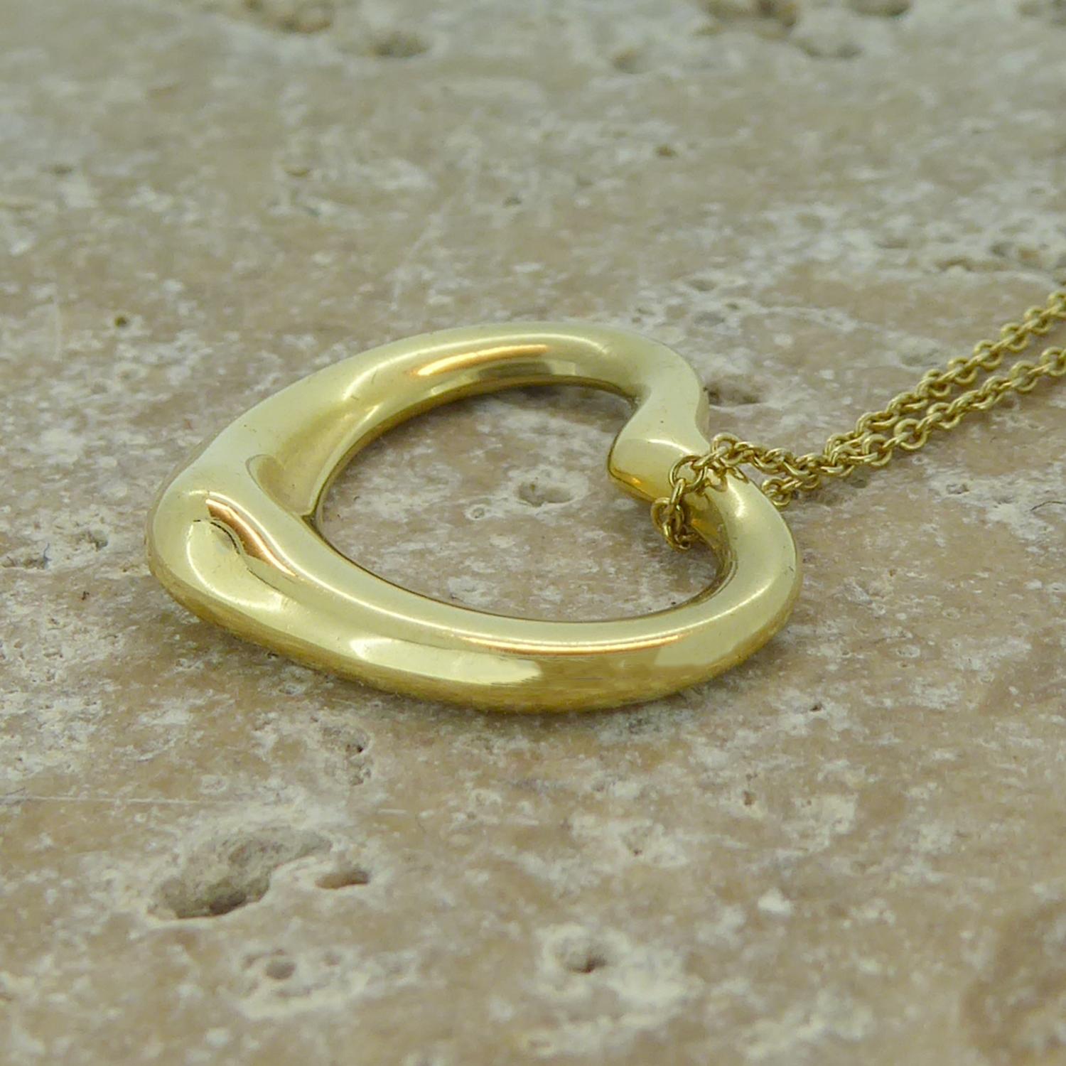 Tiffany & Co. Elsa Peretti Yellow Gold Open Heart Pendant and Chain 1