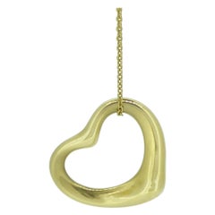Retro Tiffany & Co. Elsa Peretti Yellow Gold Open Heart Pendant and Chain