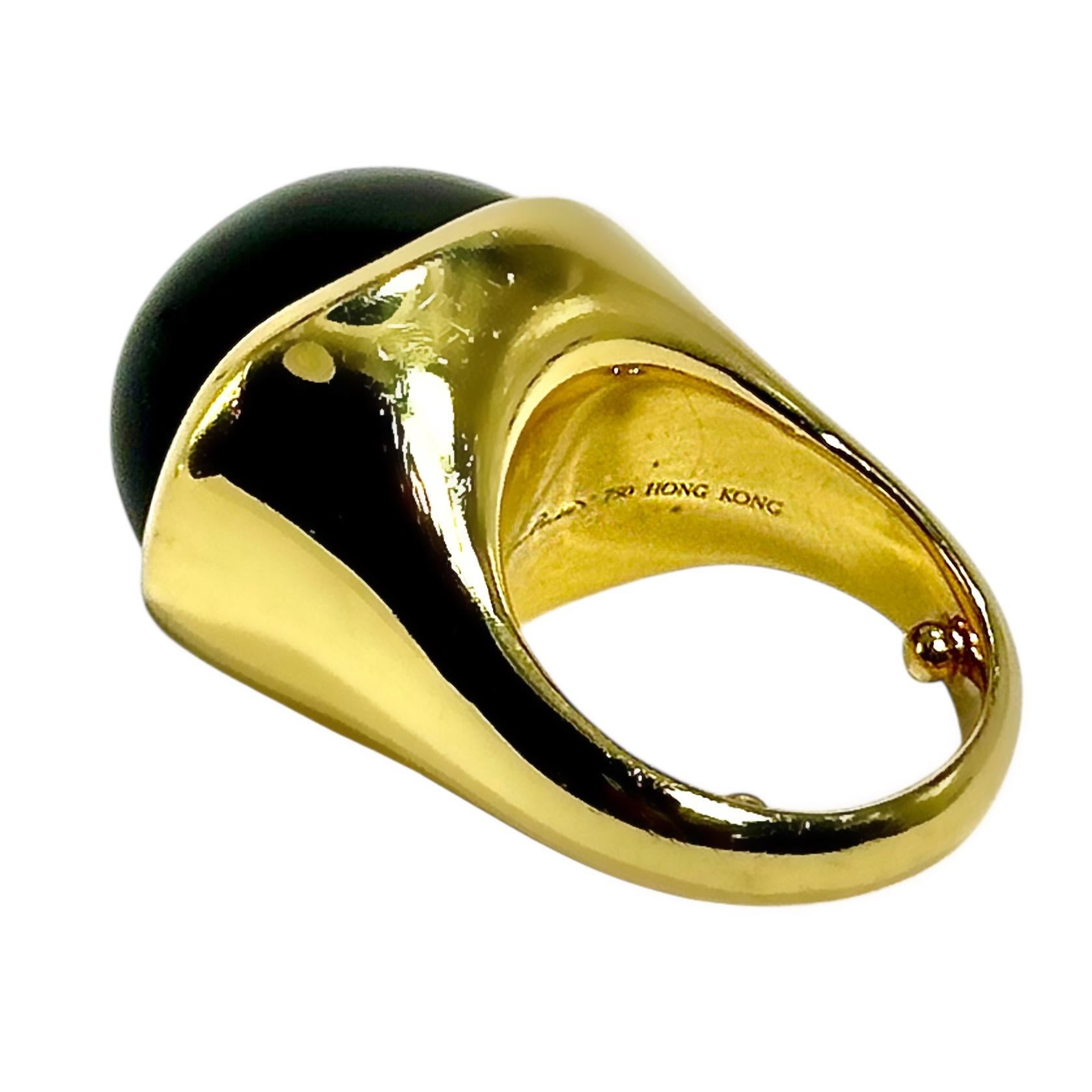Tiffany & Co Elsa Peretti for Tiffany & Co.  Bague en or jaune sertie de jade noir mystique Bon état - En vente à Palm Beach, FL
