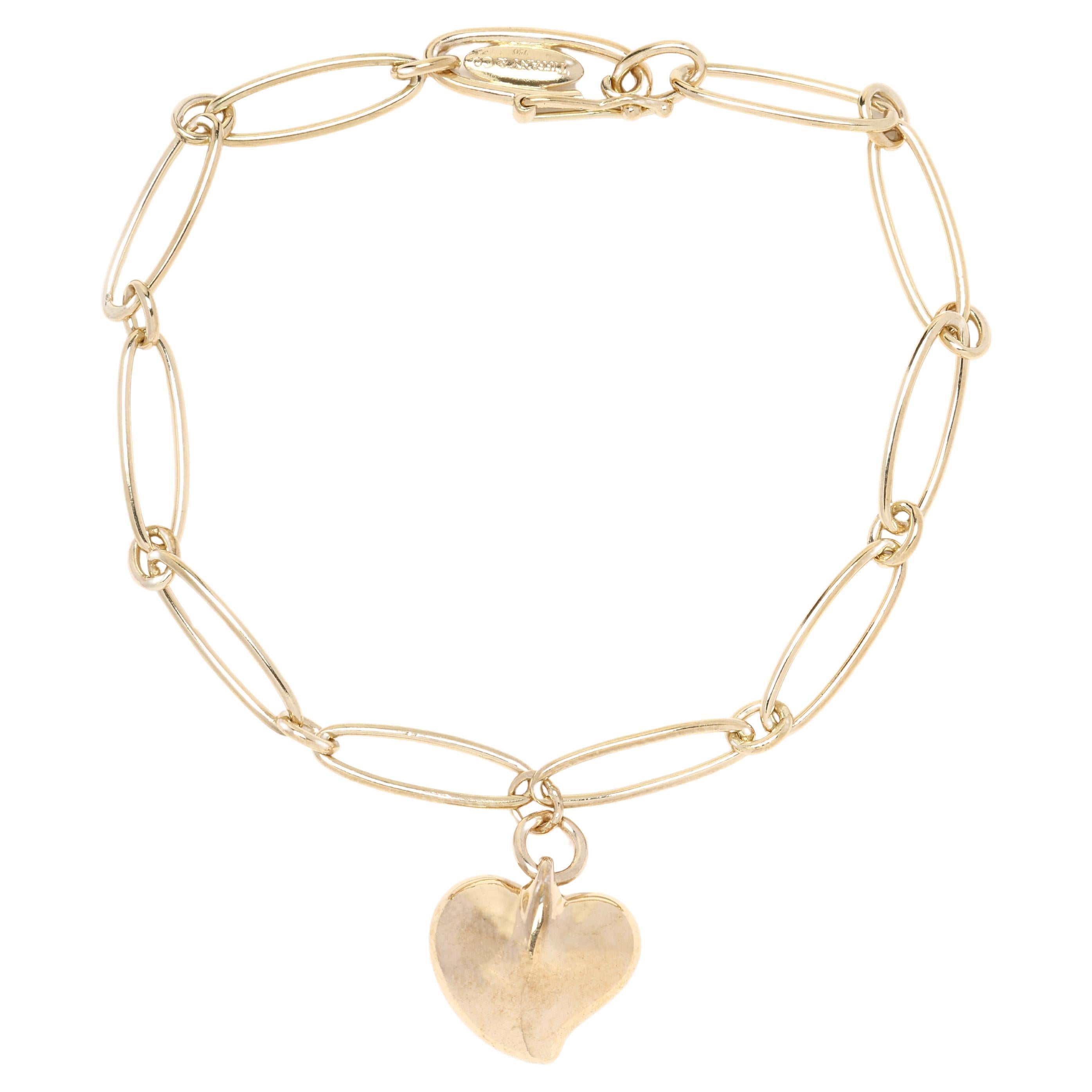 Tiffany & Co. Elsa Perreti Link Bracelet, 18k Yellow Gold, Heart Pendant, 7.5 In