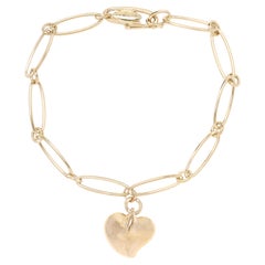Vintage Tiffany & Co. Elsa Perreti Link Bracelet, 18k Yellow Gold, Heart Pendant, 7.5 In