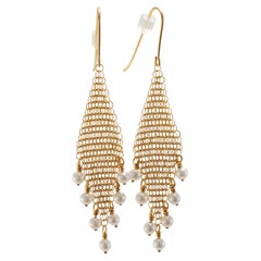 Tiffany & Co. Else Peretti 18K Yellow Gold Pearl Mesh Fringe Dangle Earrings