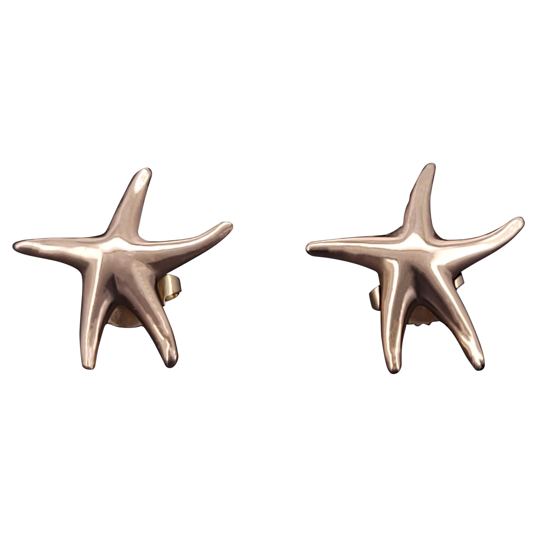 Tiffany & Co Else Peretti Starfish Stud Earrings 18k Yellow Gold