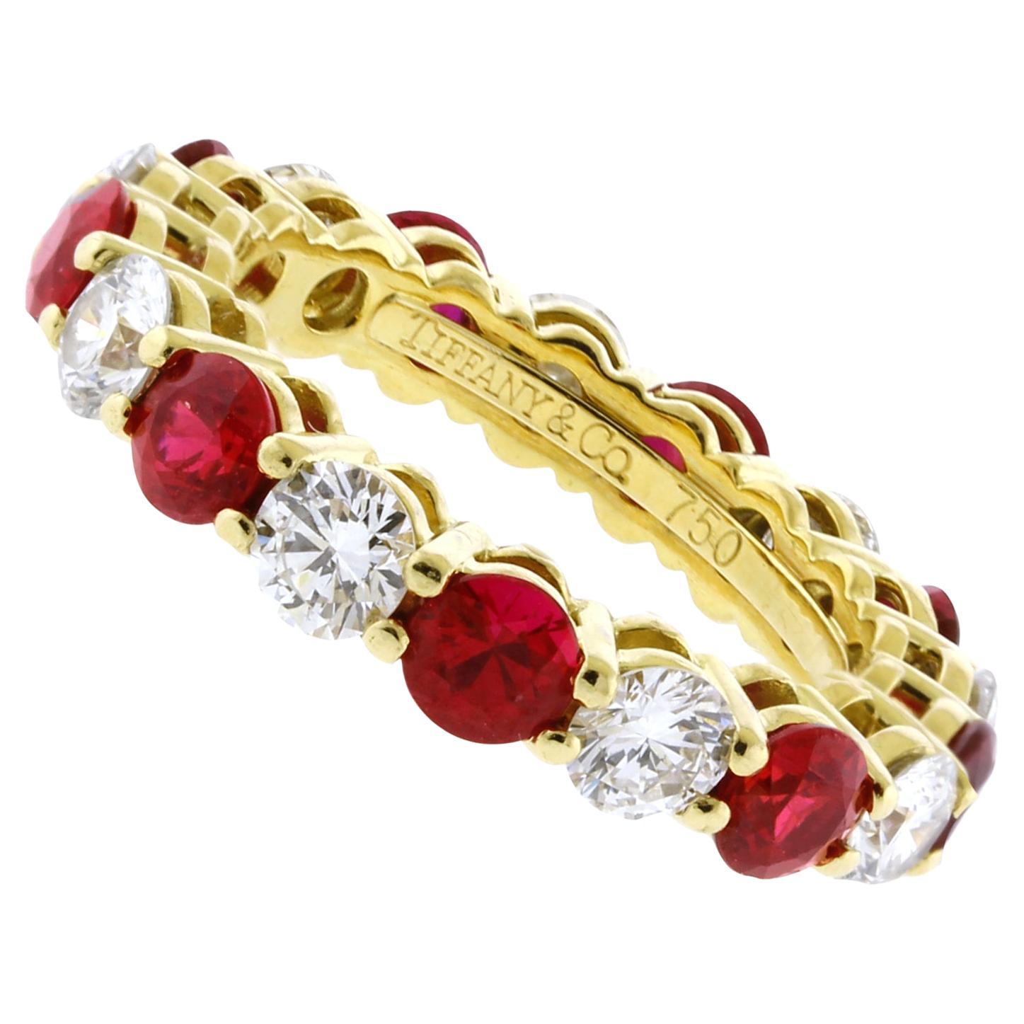 Tiffany & Co. Embrace 3.5mm  Ruby and Diamond Full Circle Band Rings For Sale