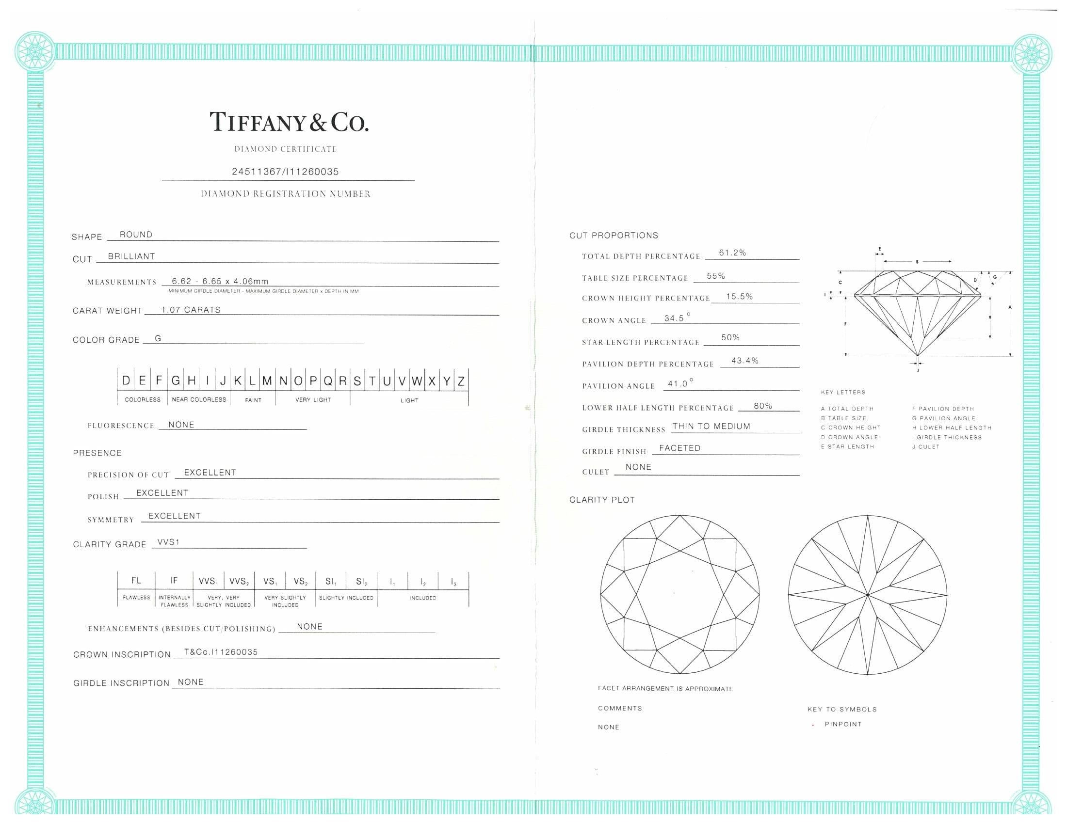 Tiffany & Co. Verlobungsring aus Platin mit rundem Diamant-Halo 1,07 Karat GVVS1 im Angebot 5