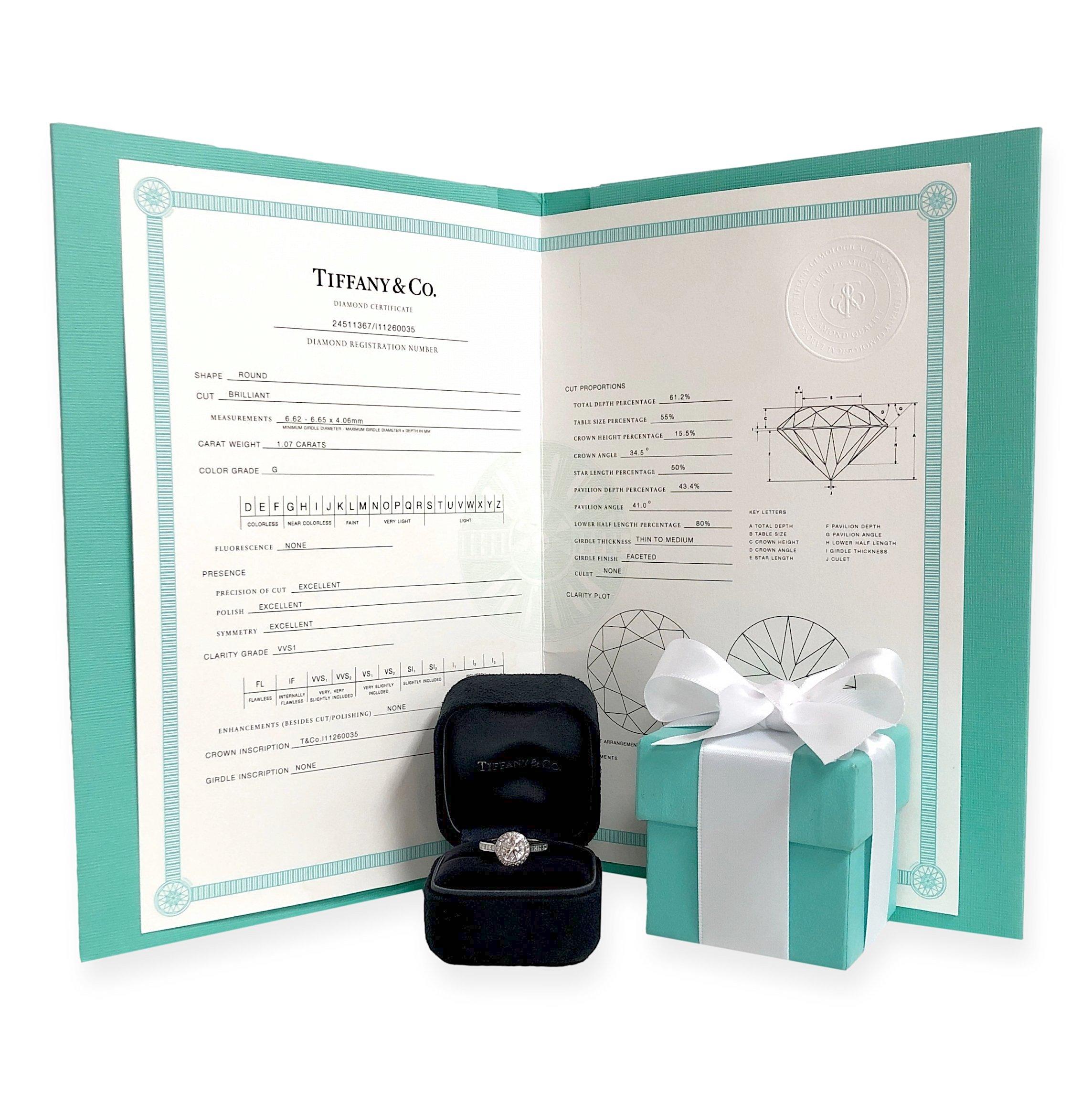 Women's Tiffany & Co. Embrace Platinum Halo Round Diamond Engagement Ring 1.07ct GVVS1 For Sale