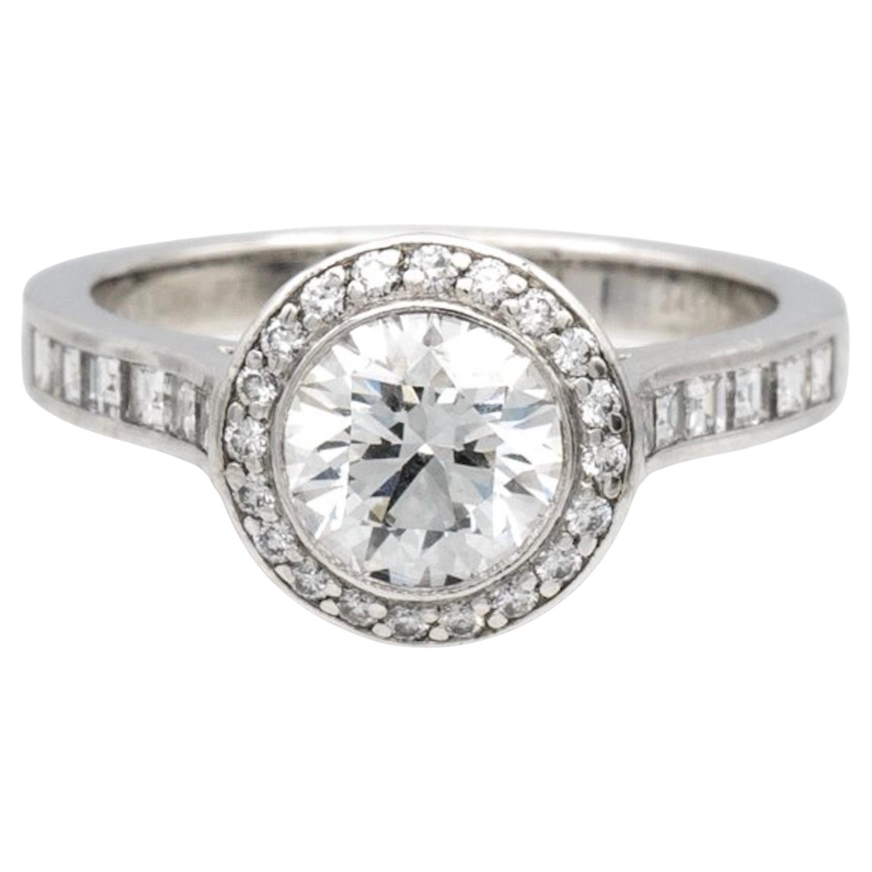 Tiffany & Co. Embrace Platinum Halo Round Diamond Engagement Ring 1.07ct GVVS1 For Sale