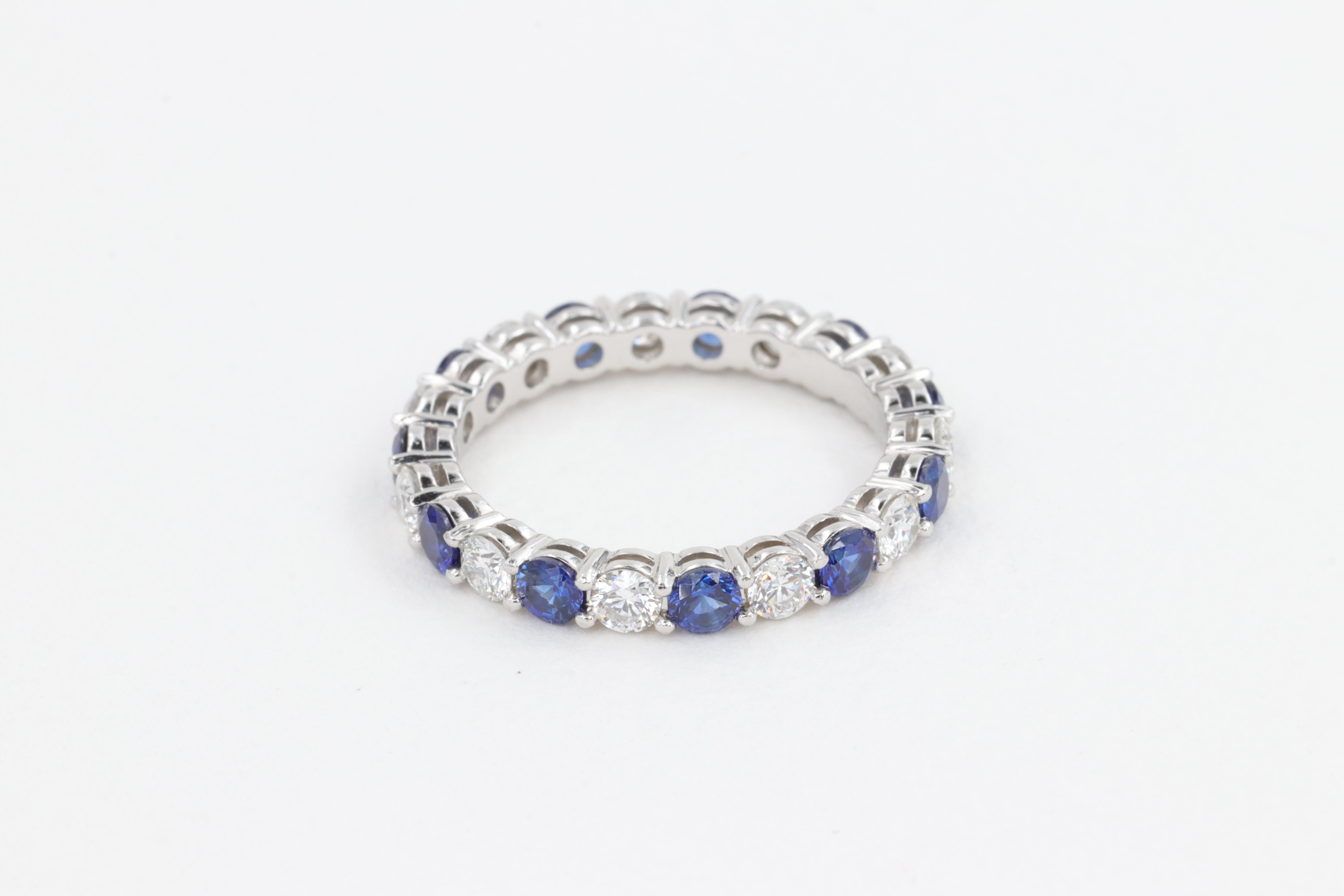 Round Cut Tiffany & Co. Embrace Sapphire and Diamond Eternity Band Ring Set in Platinum For Sale