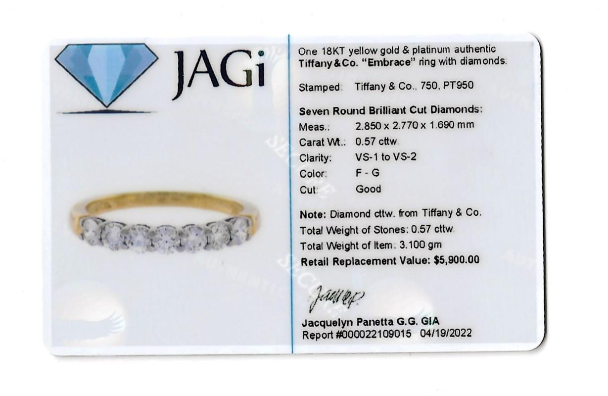 Tiffany & Co. Embrace Semi-Eternity 7 Diamond Band Ring Platinum and Yellow Gold For Sale 3