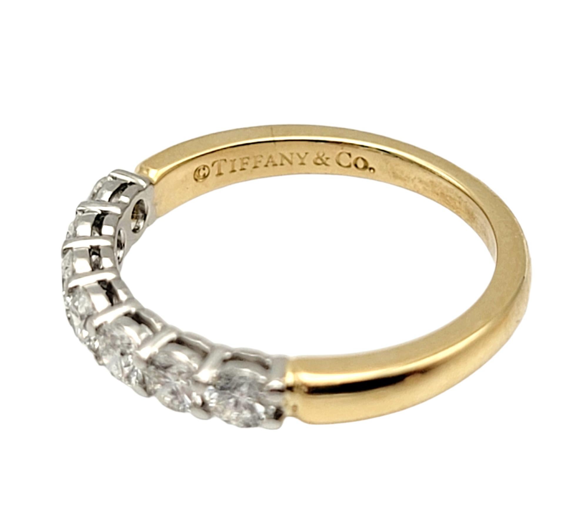 Contemporary Tiffany & Co. Embrace Semi-Eternity 7 Diamond Band Ring Platinum and Yellow Gold For Sale