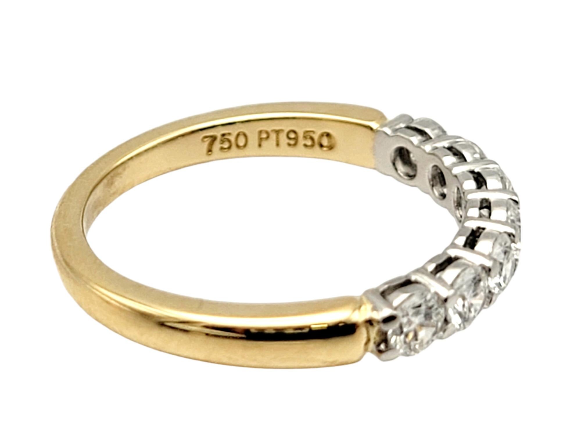 Round Cut Tiffany & Co. Embrace Semi-Eternity 7 Diamond Band Ring Platinum and Yellow Gold For Sale