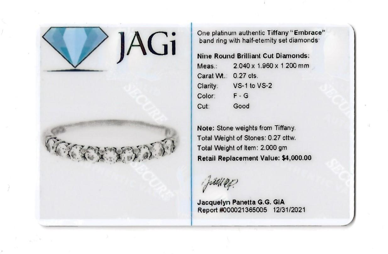 Tiffany & Co. Embrace Semi-Eternity Bague à anneau en platine avec 9 diamants ronds en vente 9