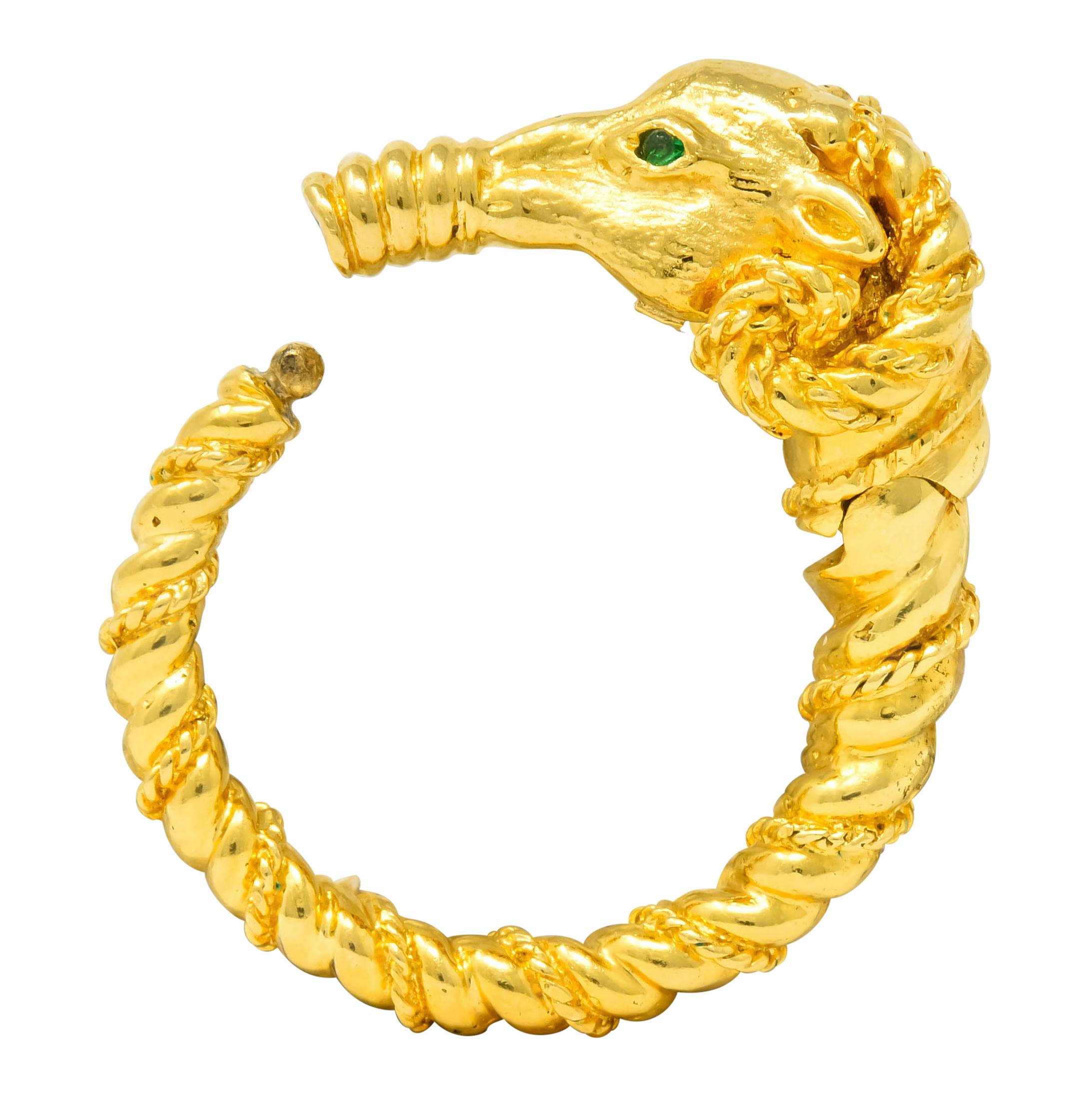 Contemporary Tiffany & Co. Emerald 18 Karat Yellow Gold Ram Aries Zodiac Ring Scarf Tie