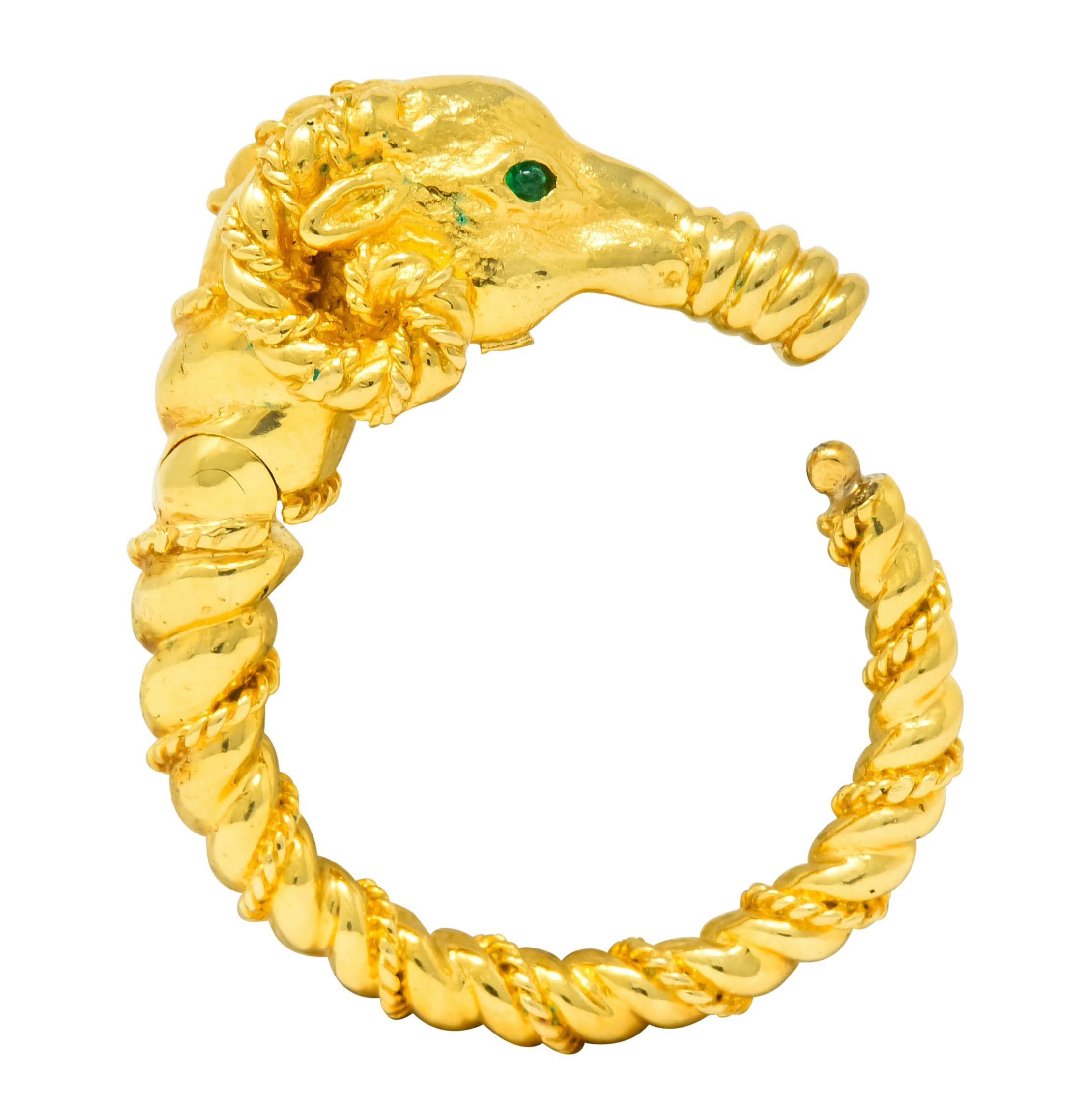 Round Cut Tiffany & Co. Emerald 18 Karat Yellow Gold Ram Aries Zodiac Ring Scarf Tie