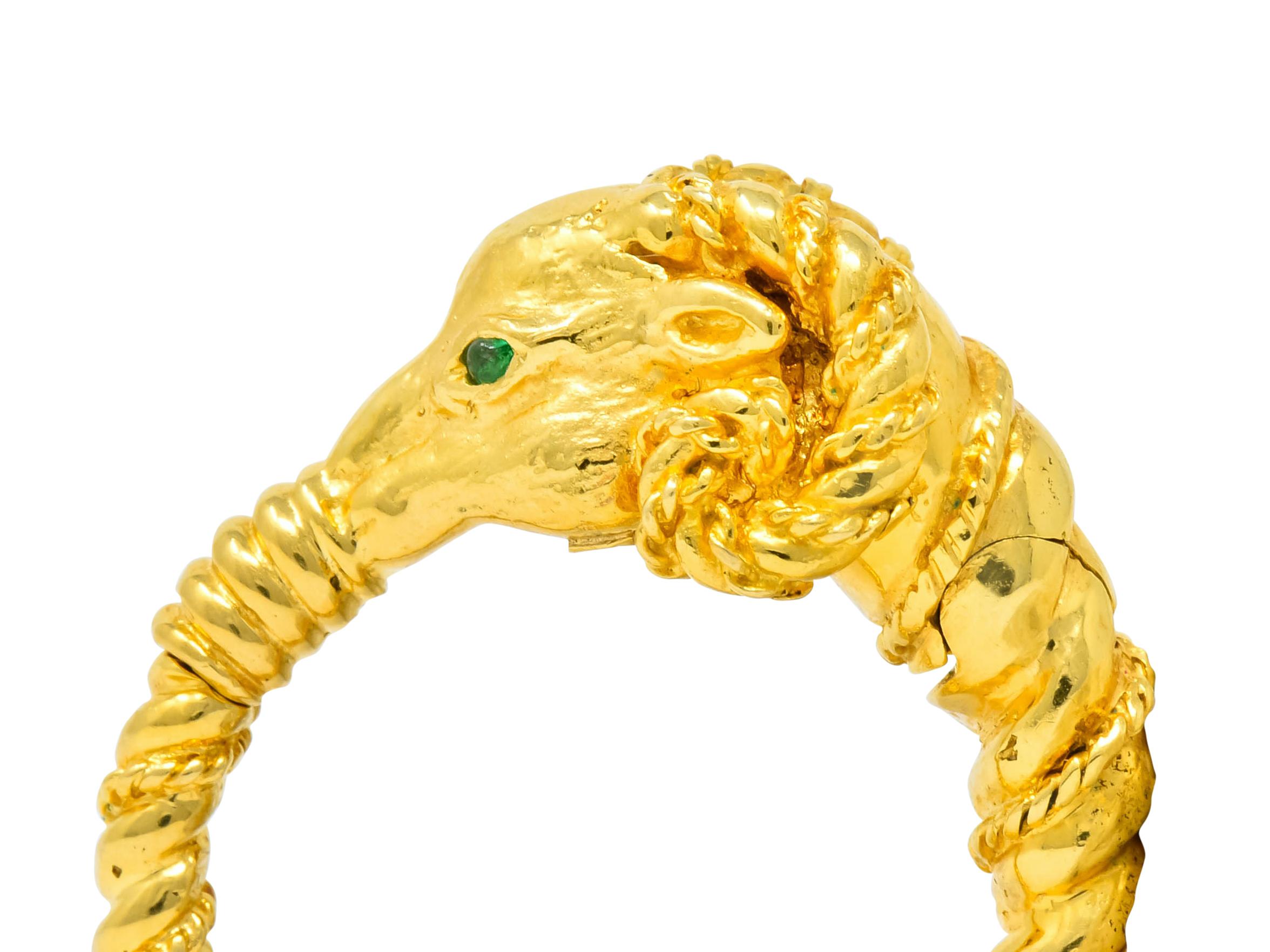 Women's or Men's Tiffany & Co. Emerald 18 Karat Yellow Gold Ram Aries Zodiac Ring Scarf Tie